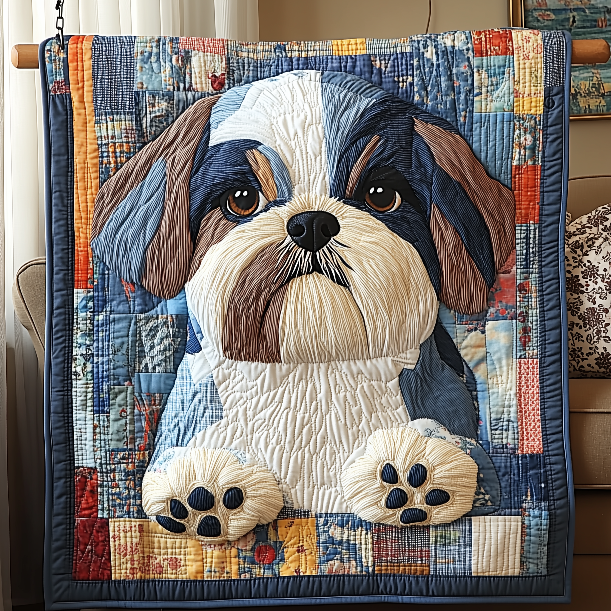 Adorable Shih Tzu Dog Colorful Quilted Blanket Xmas Shih Tzu Owner Gifts For Men