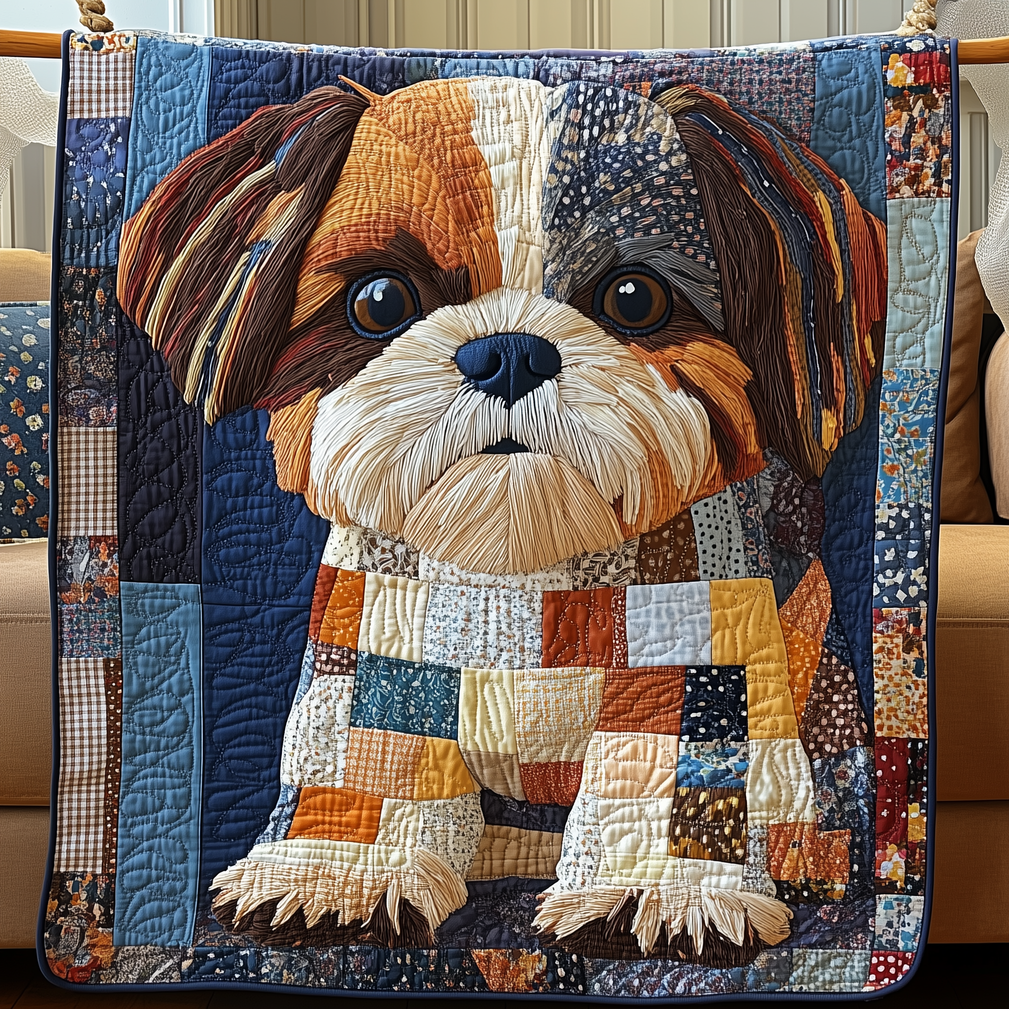 Adorable Shih Tzu Dog Gray Quilted Blanket Christmas Shih Tzu Owner Gifts For Women