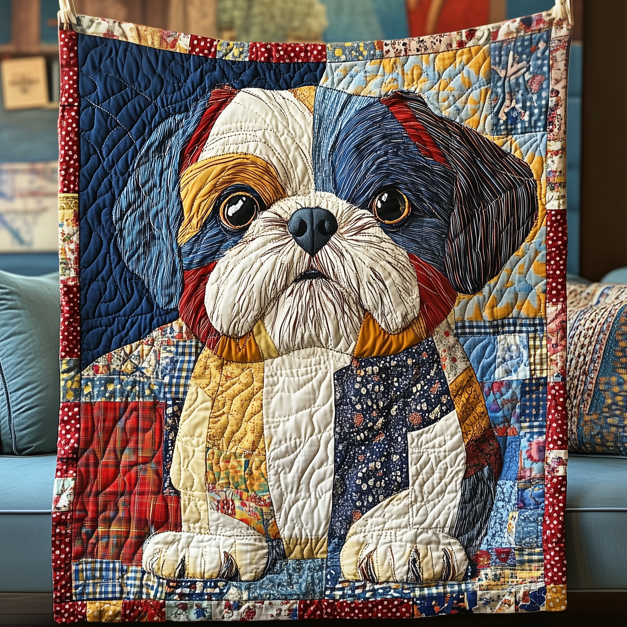 Adorable Shih Tzu Dog Happy Quilted Blanket Christmas Gifts For Shih Tzu Lovers