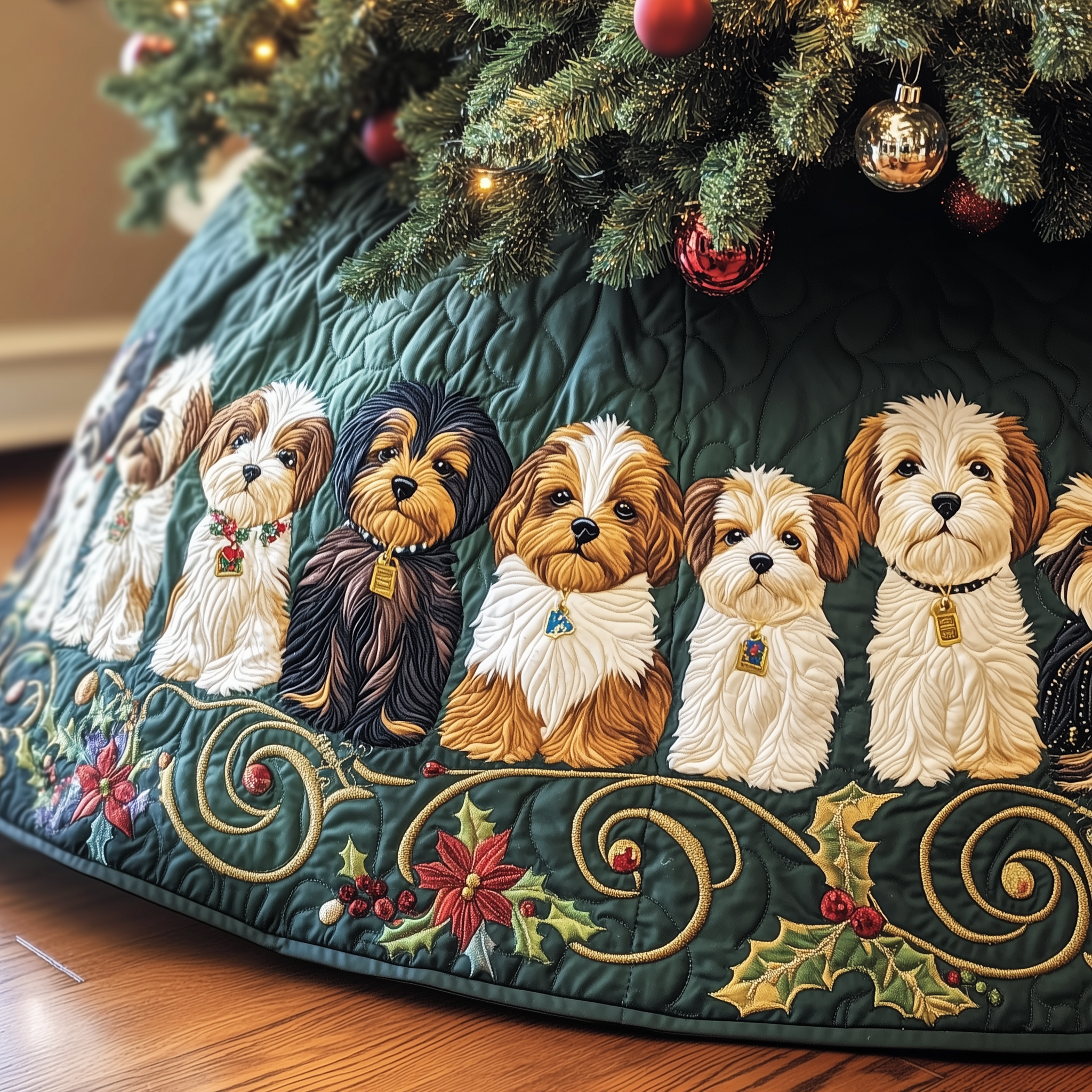Adorable Shih Tzu Dog Tree Skirt Quilted Holiday Decor Gift for Christmas Pet Lovers