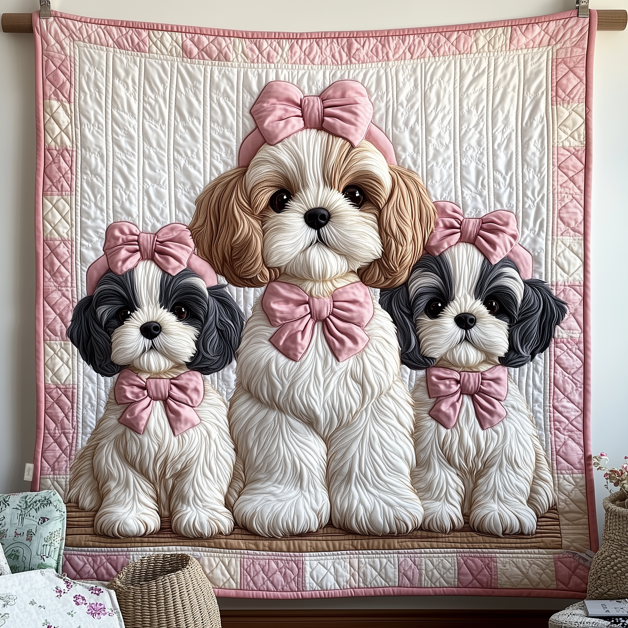 Adorable Shih Tzu Fluffy White Quilted Blanket Cute Shih Tzu Owner Xmas Gifts For Girlfriend