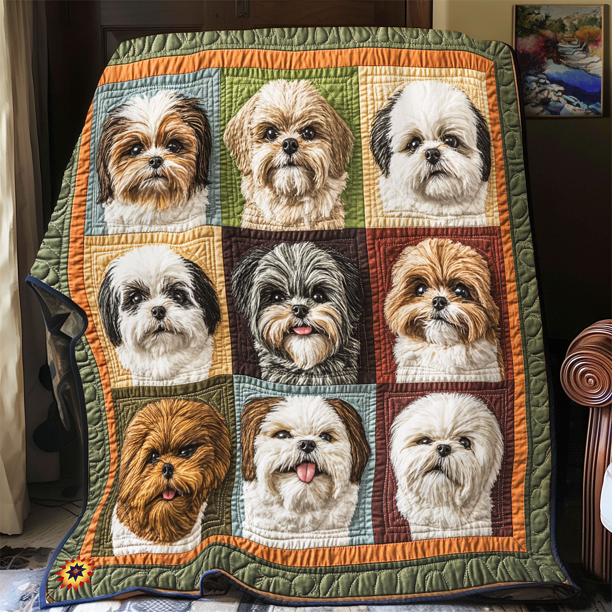 Adorable Shih Tzu Portrait Quilt Blanket Fluffy Throw Blanket Presents For Dog Lovers