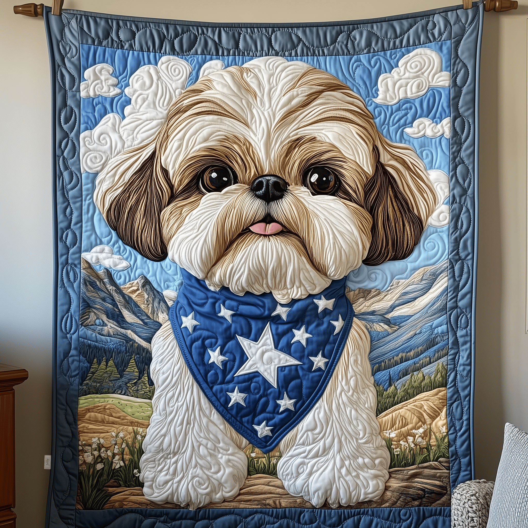 Adorable Shih Tzu Quilted Blanket Christmas Throw Blanket Christmas Gift for Mom