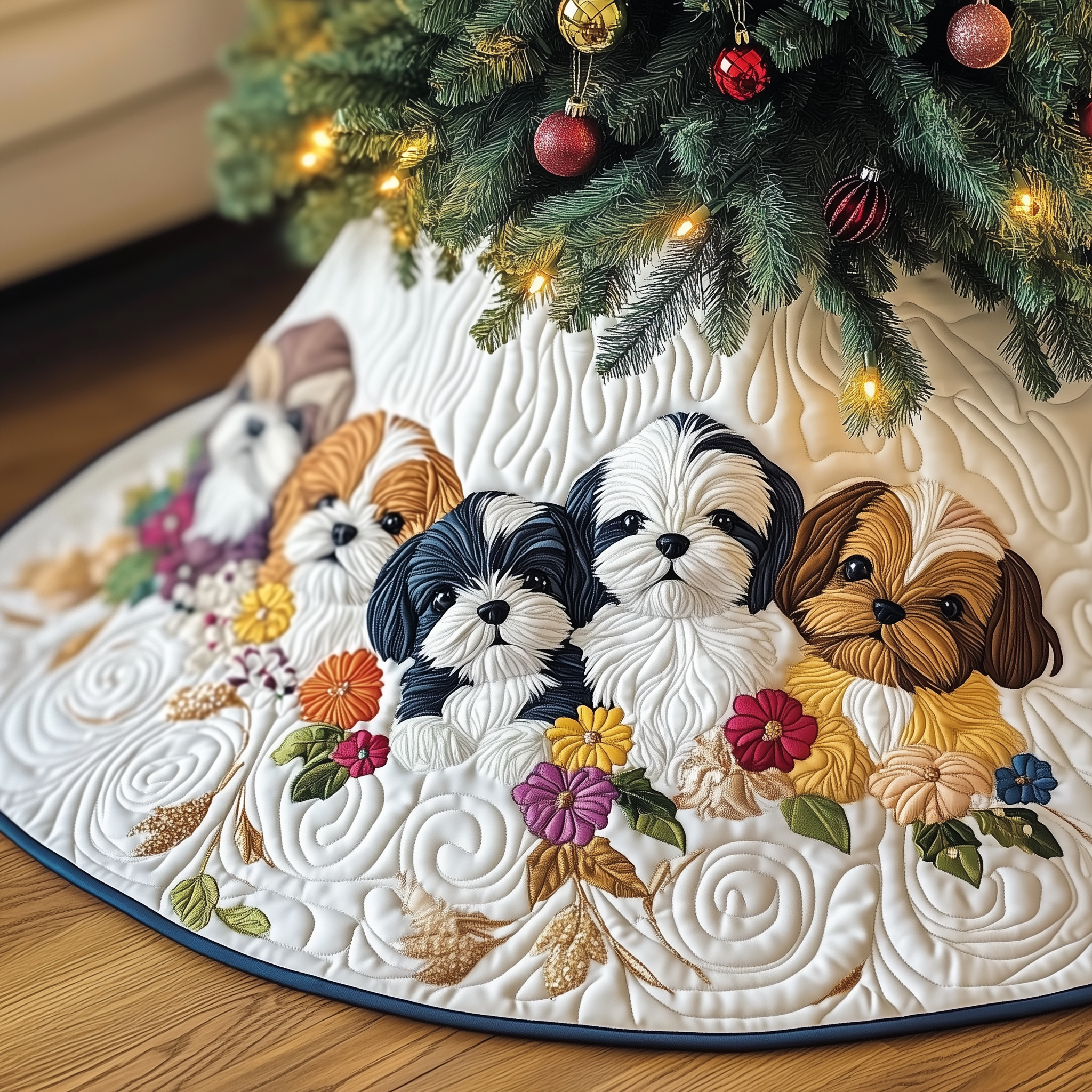 Adorable Shih Tzu Quilted Tree Skirt Merch For Him