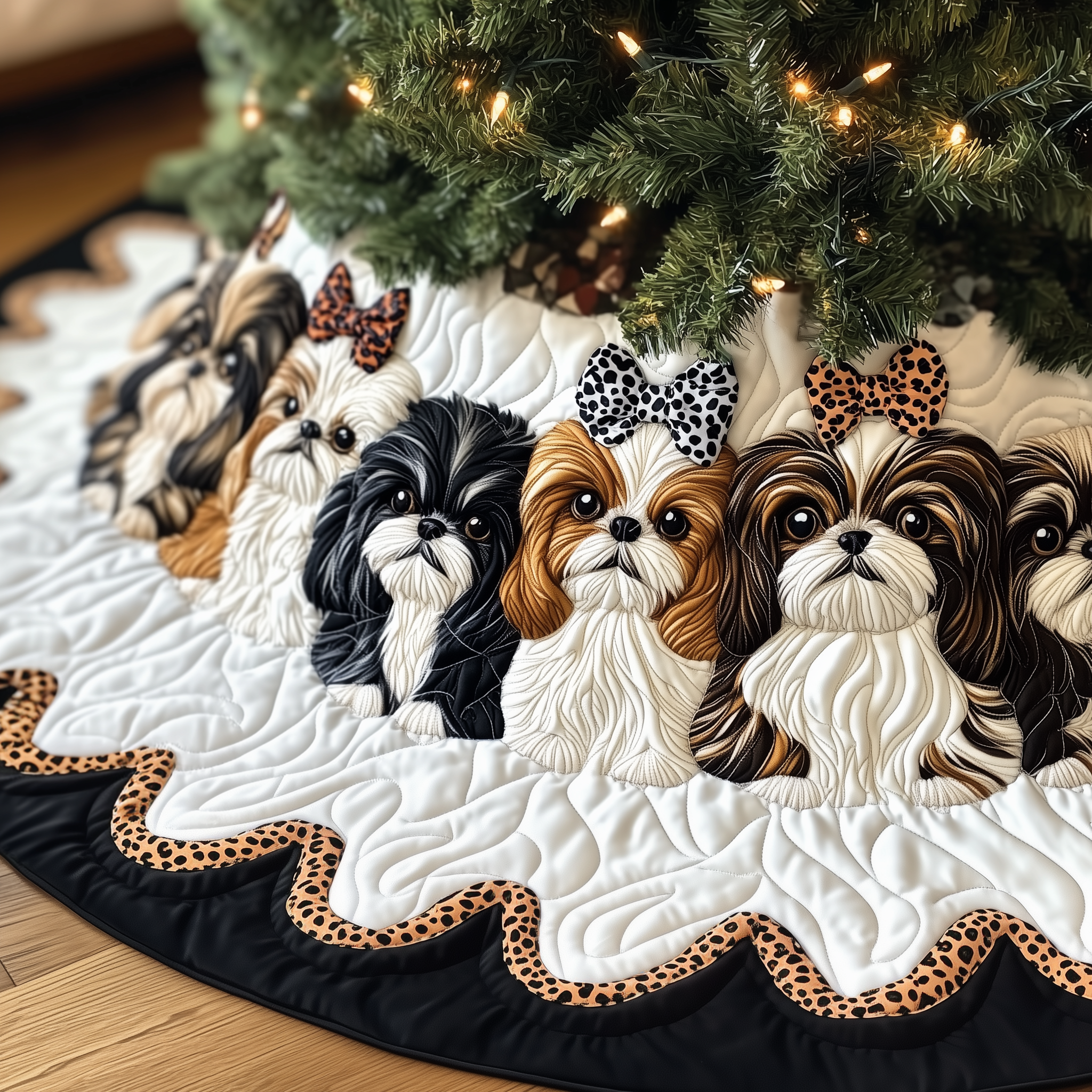 Adorable Shih Tzu Quilted Tree Skirt Tree Surround Christmas Decorations Shih Tzu Merchandise Themed Gifts