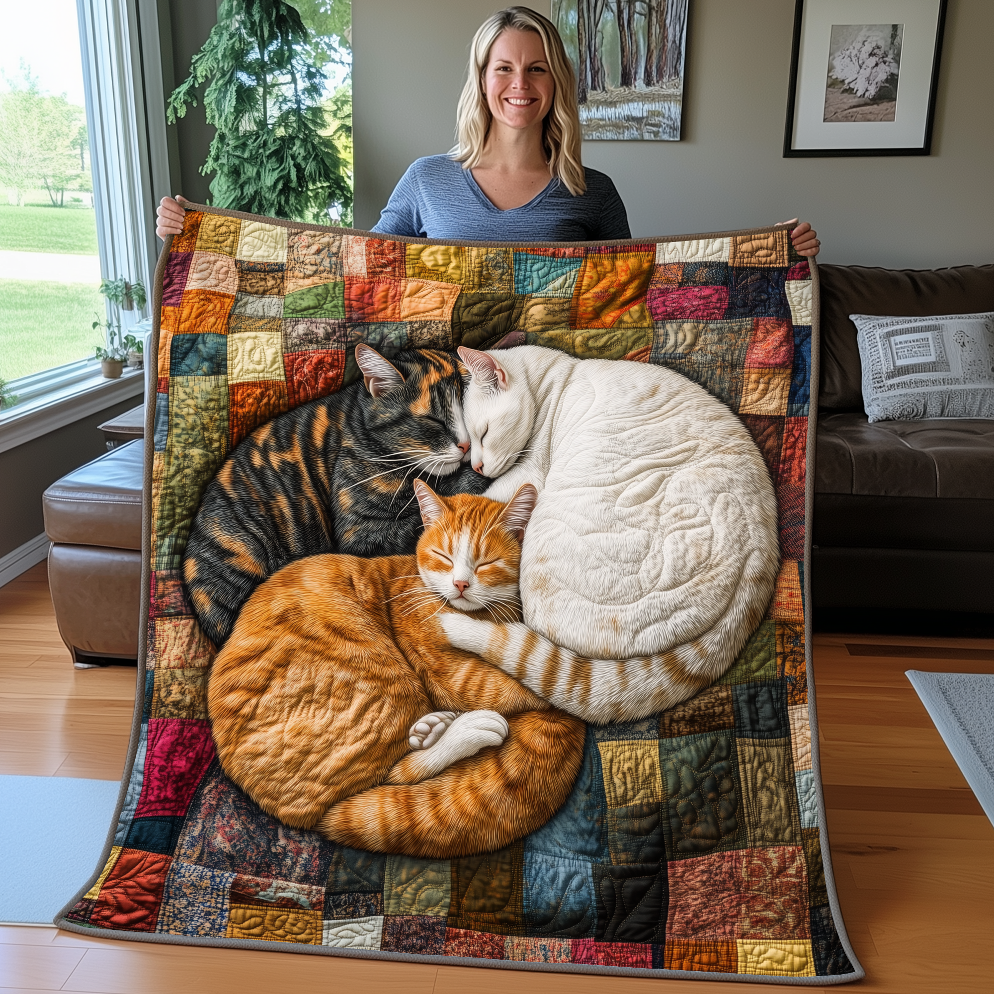 Adorable Sleeping Cat Cozy Quilted Blanket Cute Pet Gifts For Cat Owners