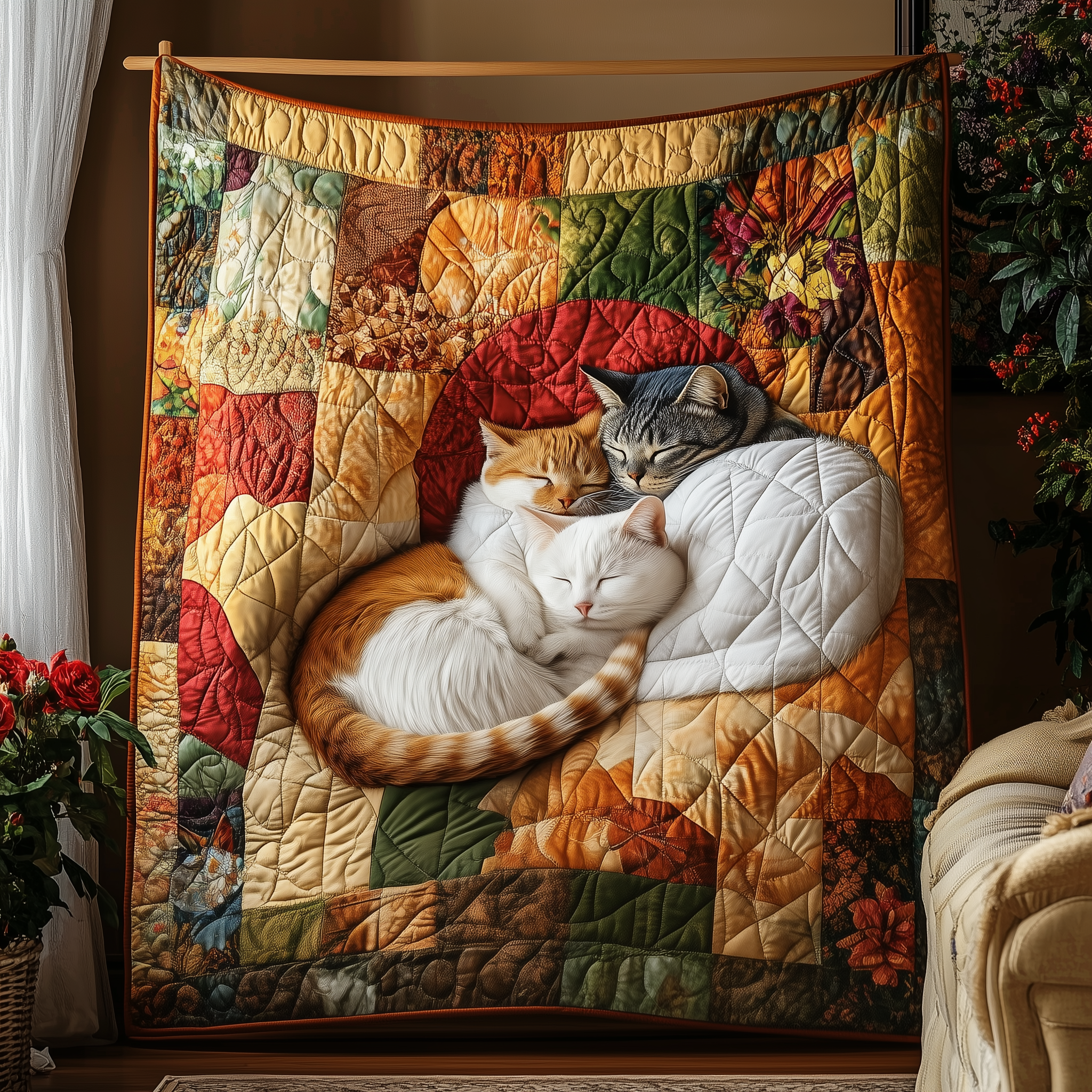 Adorable Sleeping Cat Kitten Cozy Quilted Blanket Cute Feline Cat Gifts For Xmas