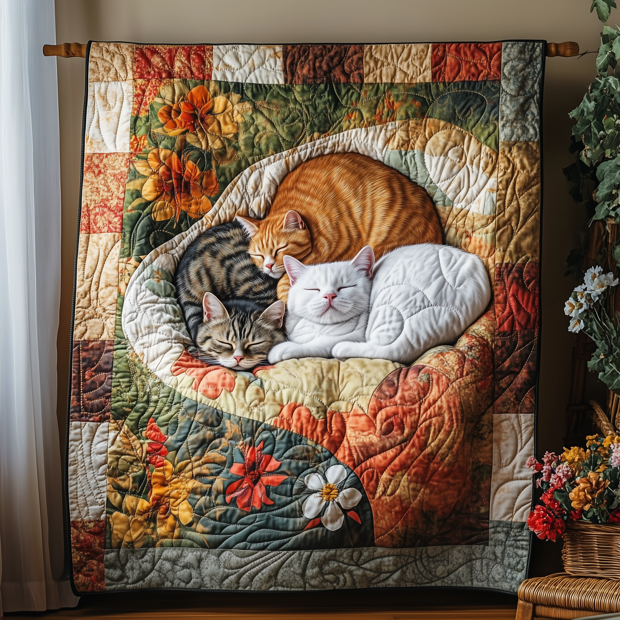 Adorable Sleeping Cat Motif Quilted Blanket Cute Kitten Cat Gifts For Christmas