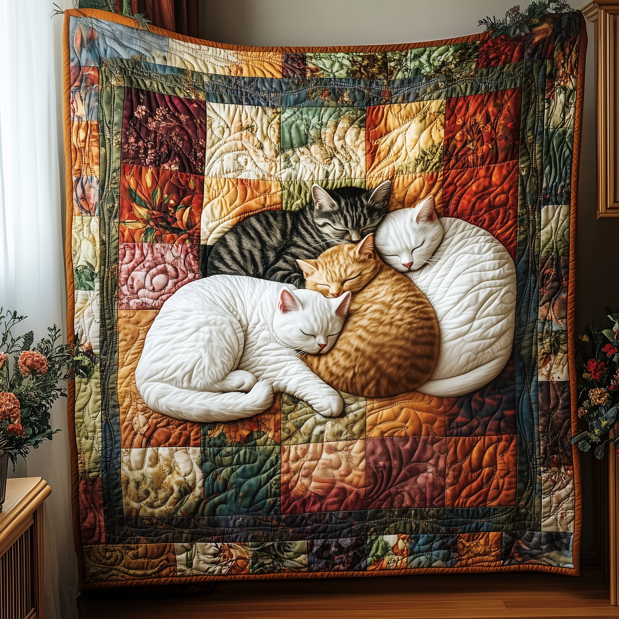 Adorable Sleeping Cat Peaceful Quilted Blanket Cute Cat Lover Ideas For Gifts
