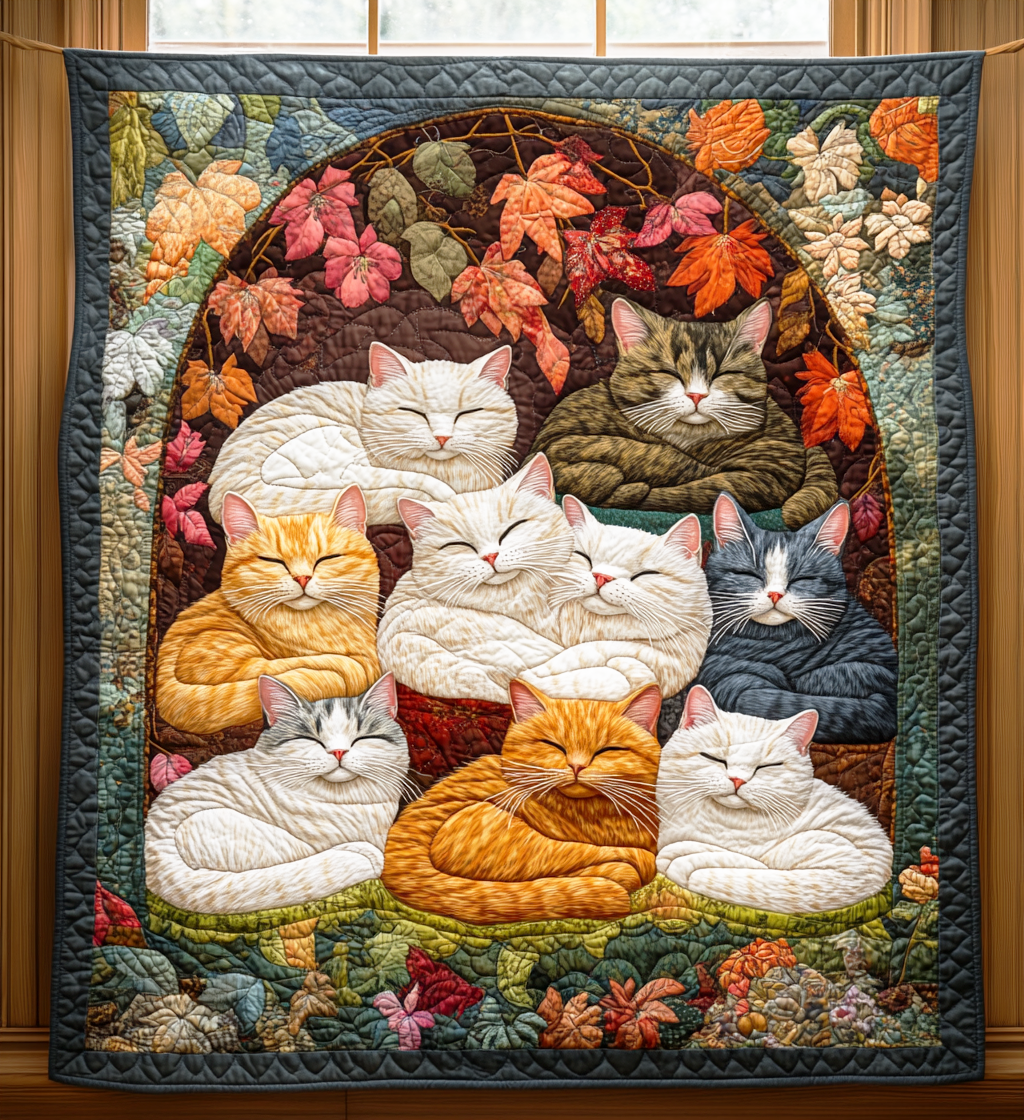 Adorable Sleeping Cats Peaceful Quilted Blanket Xmas Presents For Cat Lovers