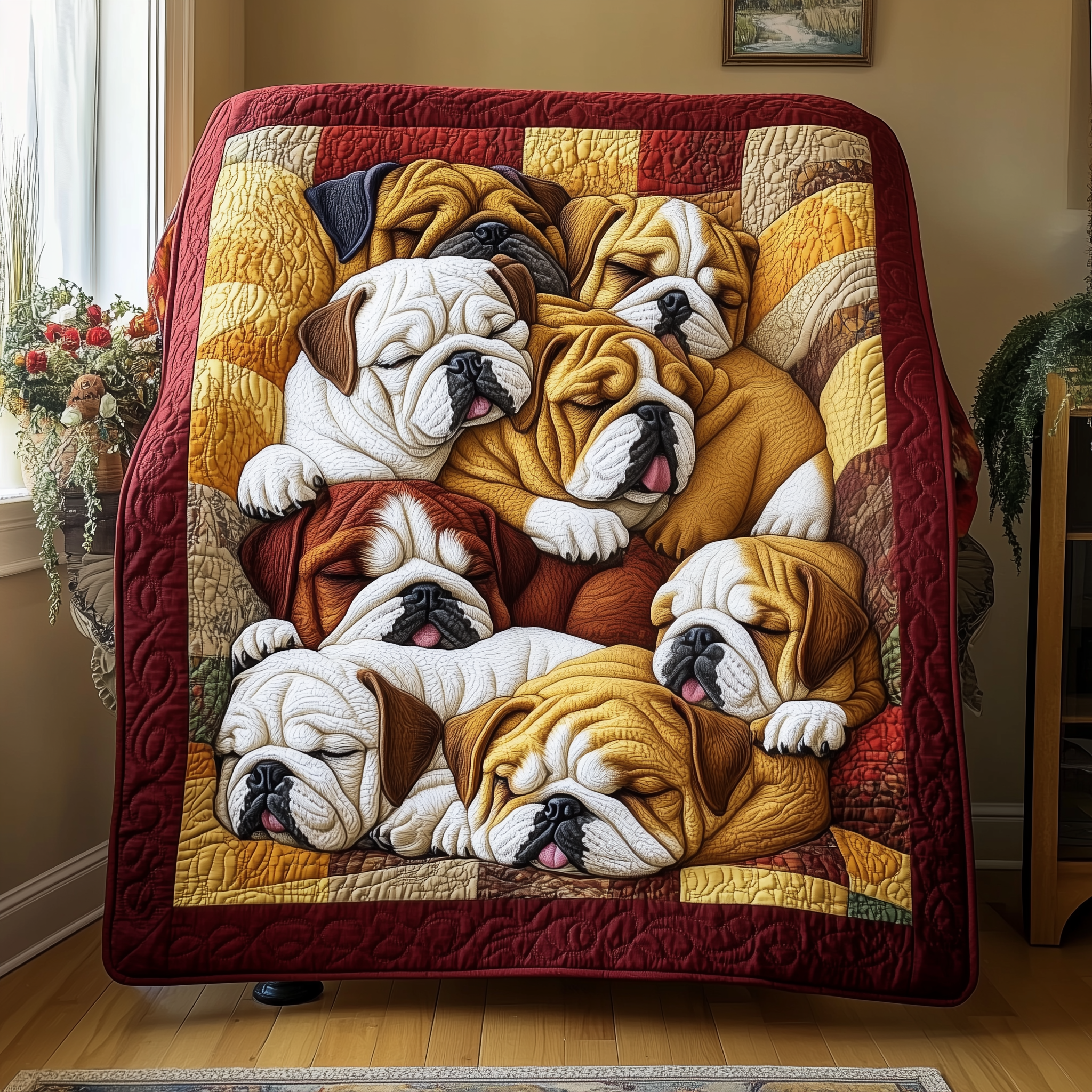 Adorable Sleepy Bulldogs Funny Quilted Blanket Good Presents For Dog Lovers