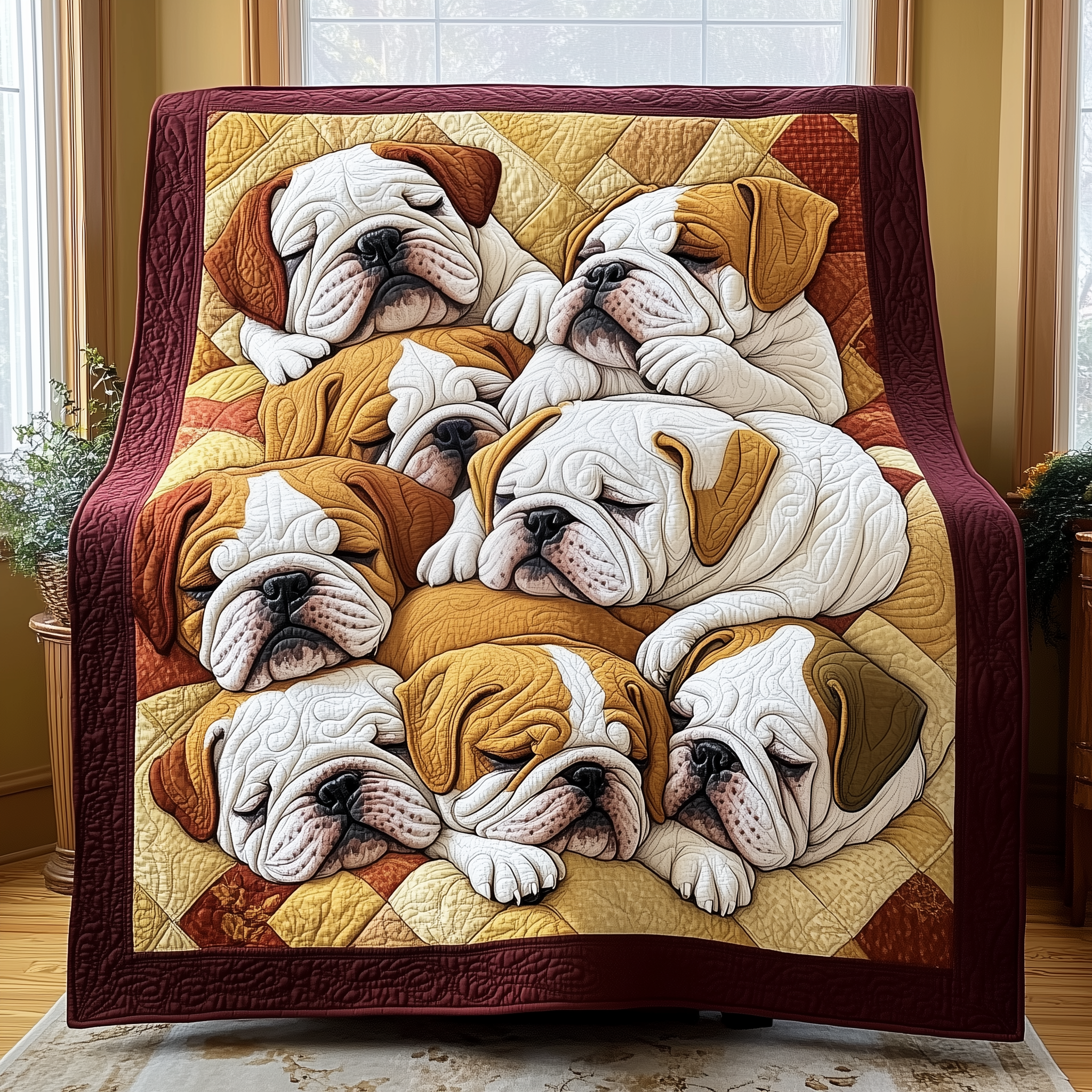 Adorable Sleepy Bulldogs Happy Quilted Blanket French Bulldog Themed Gifts