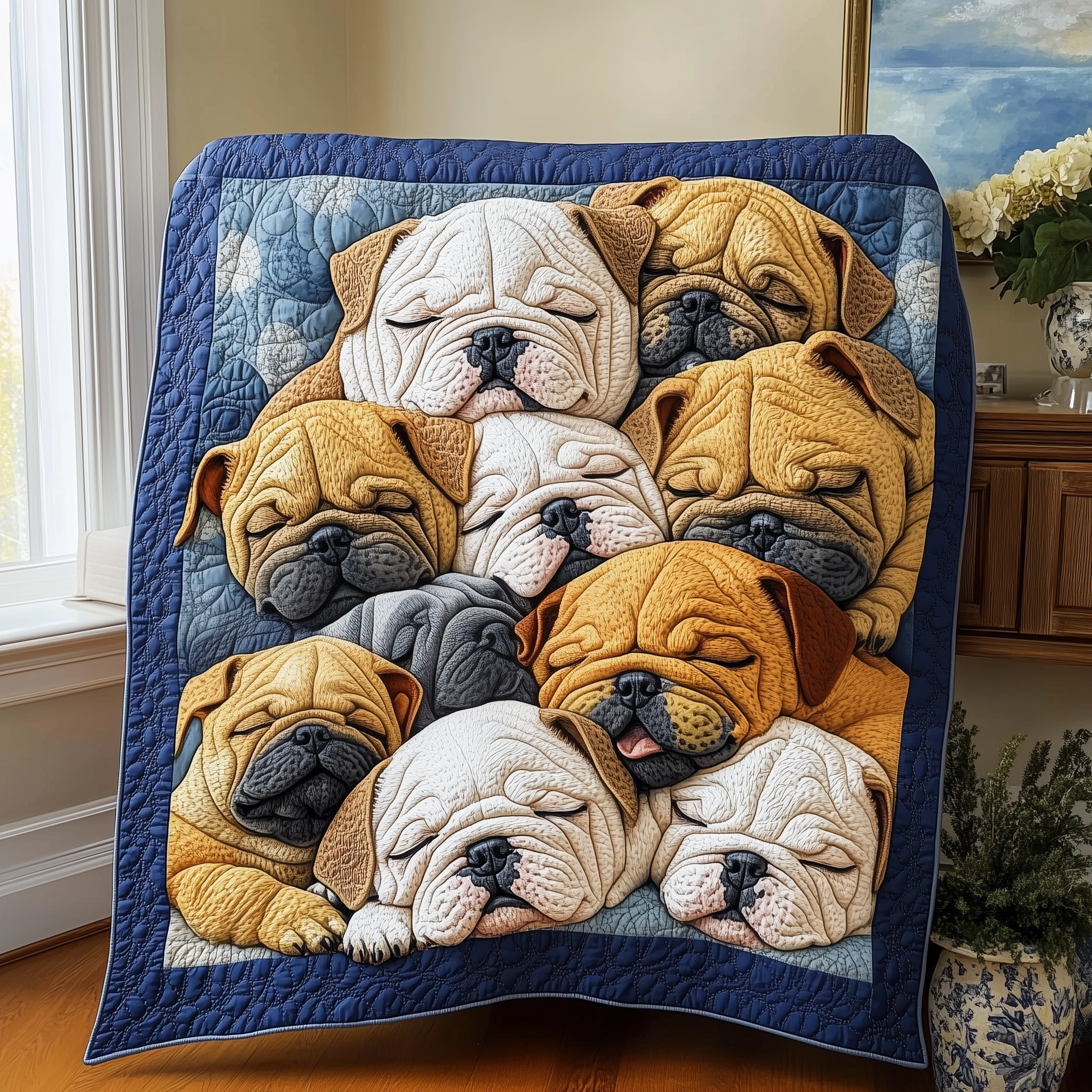 Adorable Sleepy Bulldogs Modern Quilted Blanket Gifts With French Bulldogs On Them