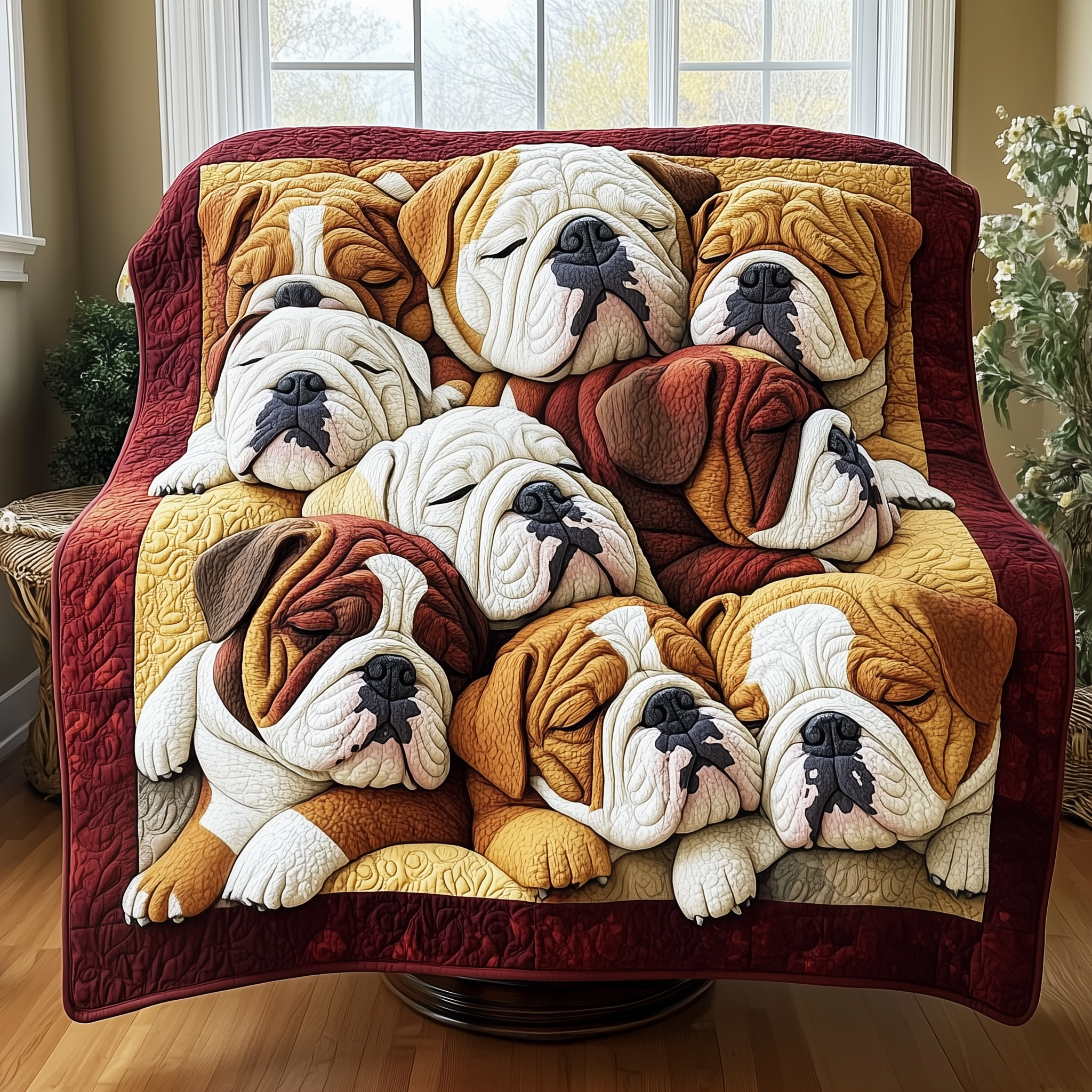 Adorable Sleepy Bulldogs Motif Quilted Blanket French Bulldog Gifts For Her