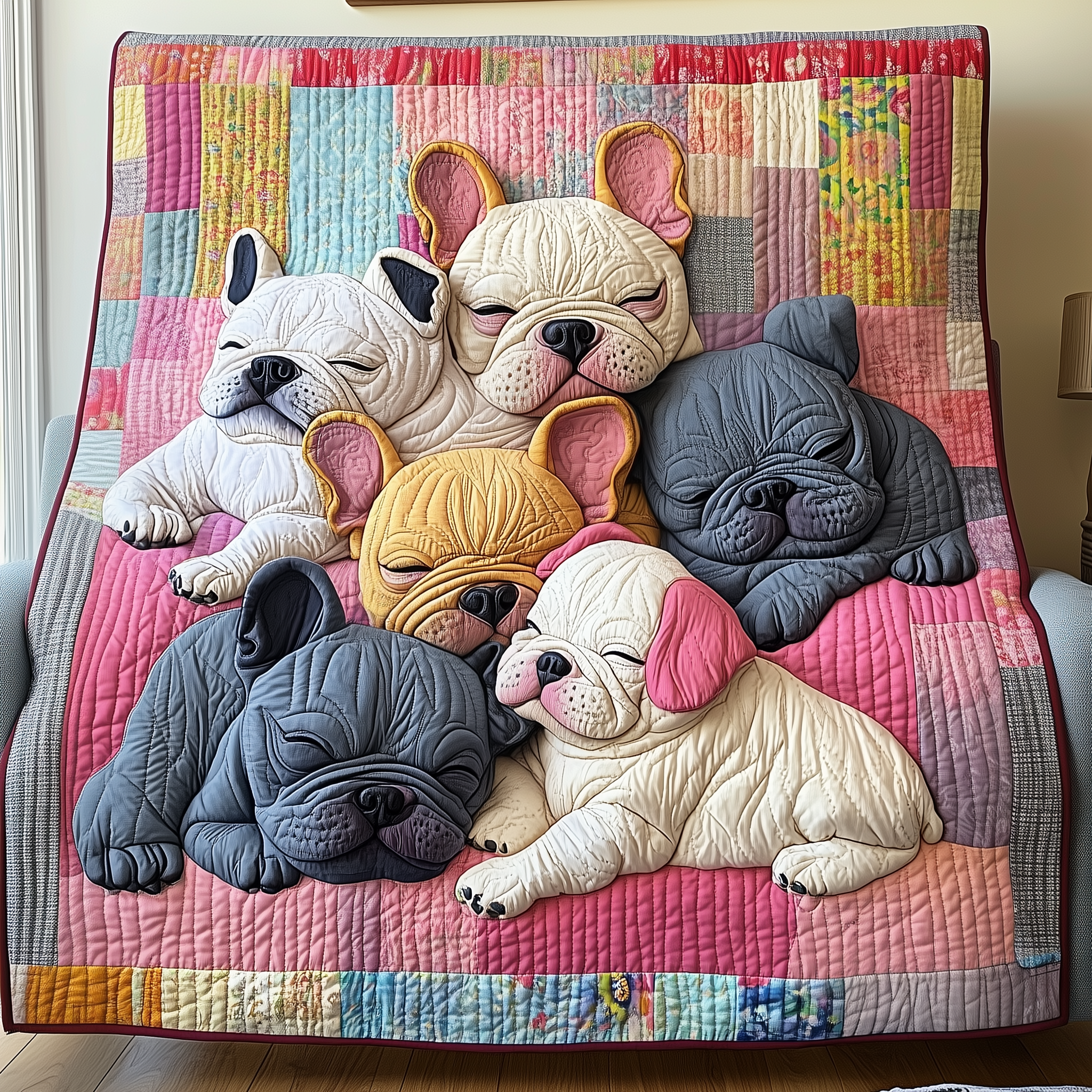 Adorable Sleepy French Bulldogs Classic Quilted Blanket Xmas Gifts For French Bulldog Lovers