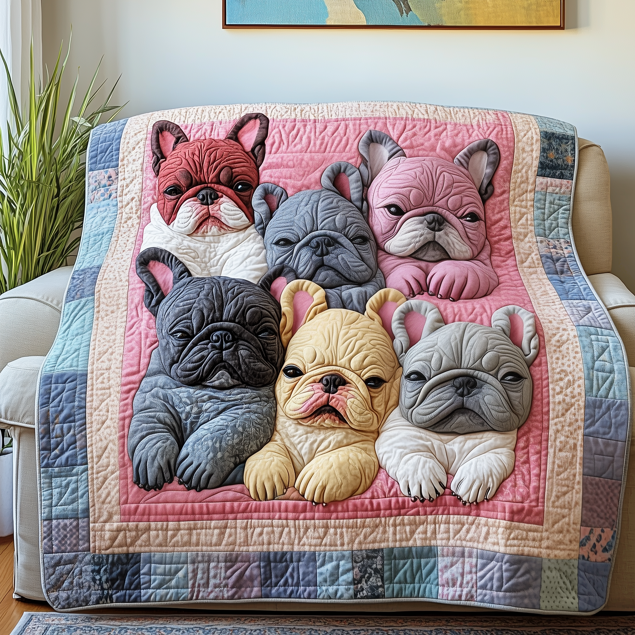 Adorable Sleepy French Bulldogs Cozy Soft Quilted Blanket French Bulldog Items Gifts