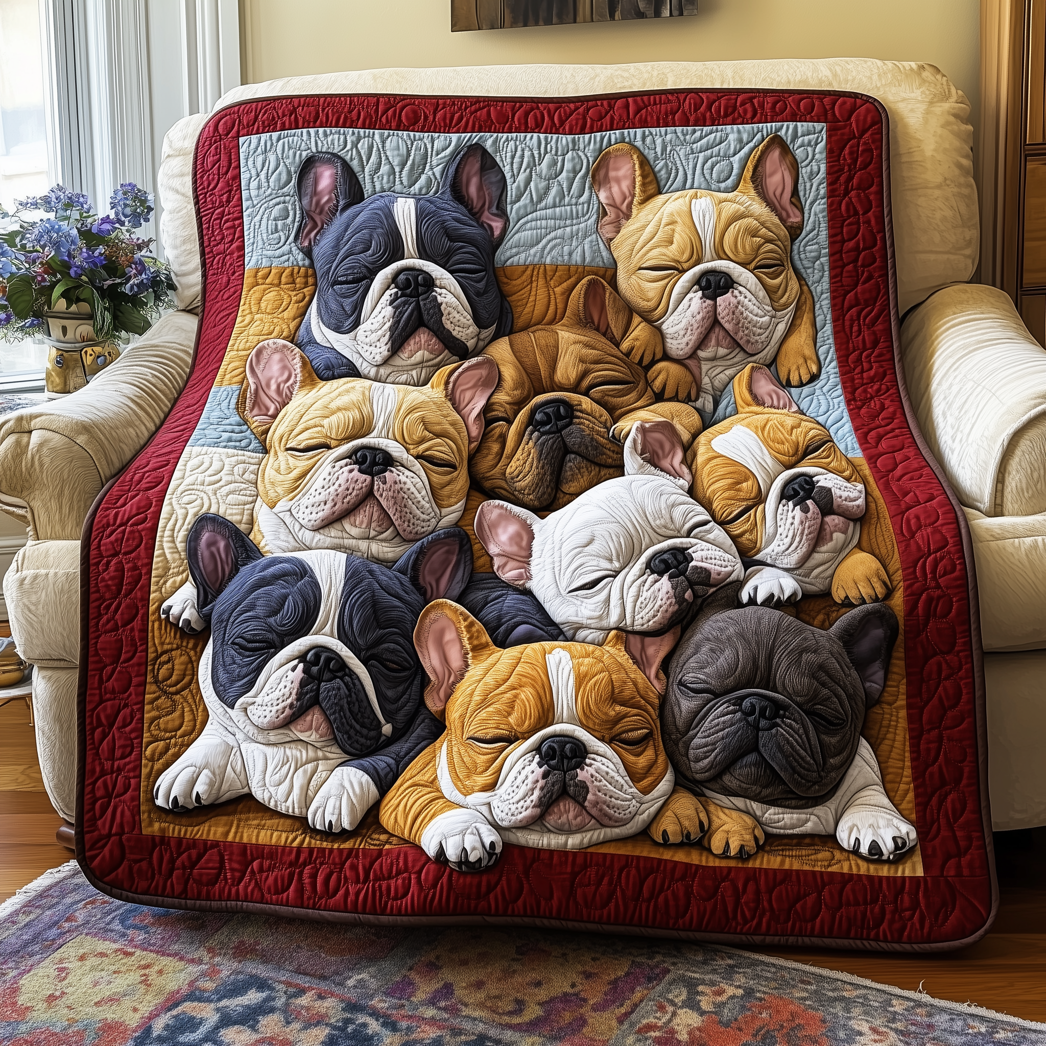Adorable Sleepy French Bulldogs Fluffy Quilted Blanket Christmas Presents For French Bulldogs