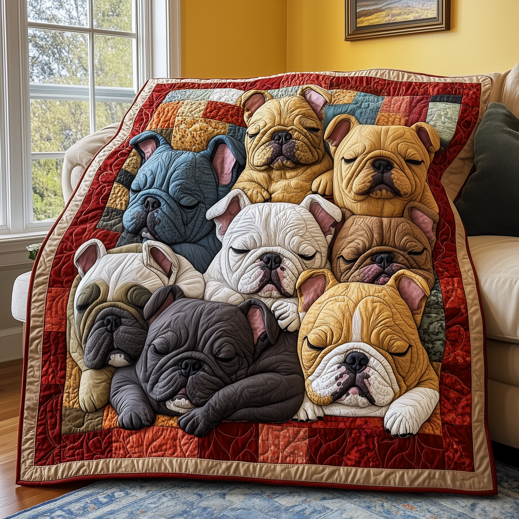 Adorable Sleepy French Bulldogs Pattern Quilted Blanket Bulldog Owner Gifts For Xmas