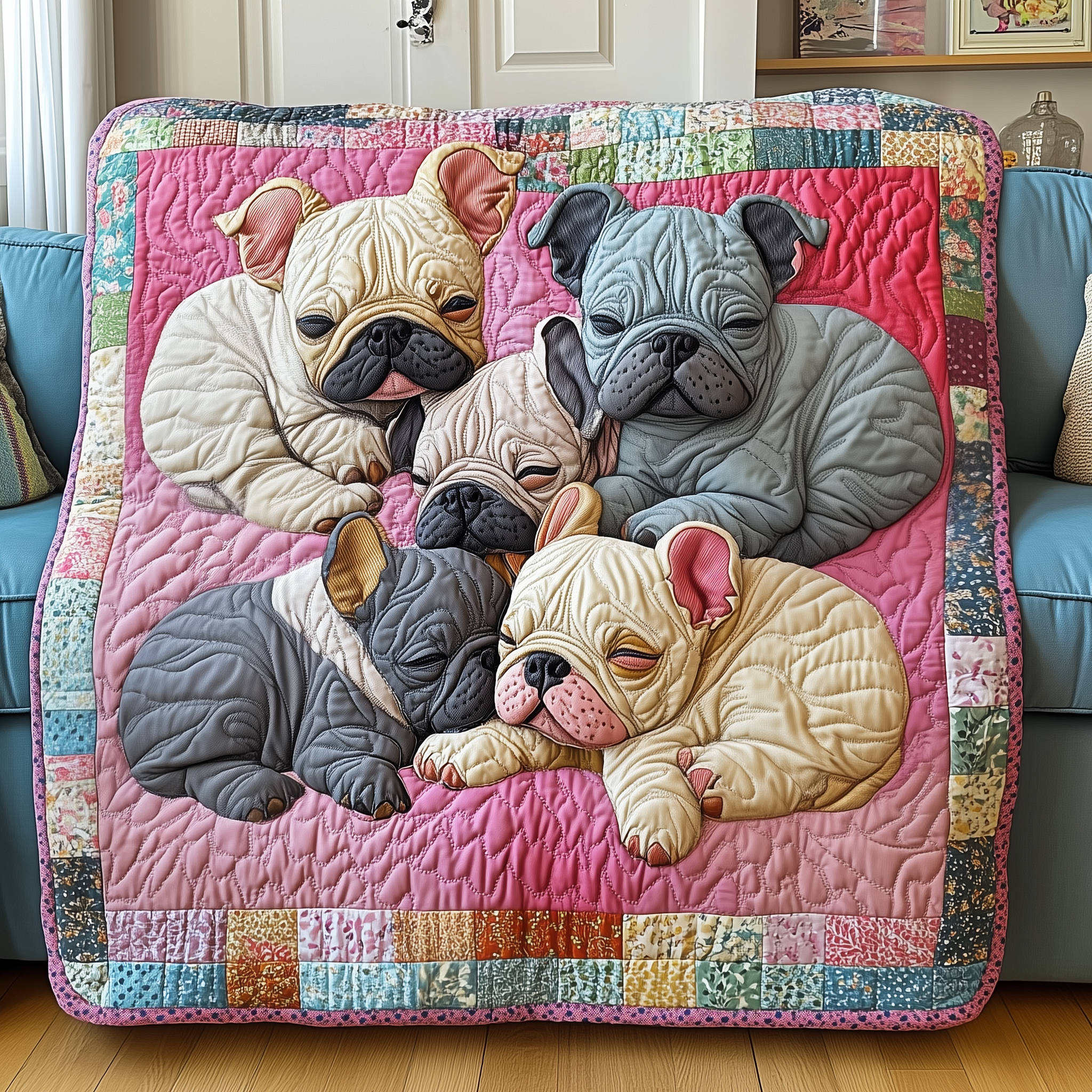 Adorable Sleepy French Bulldogs Vintage Quilted Blanket French Bulldog Owner Gifts For Her