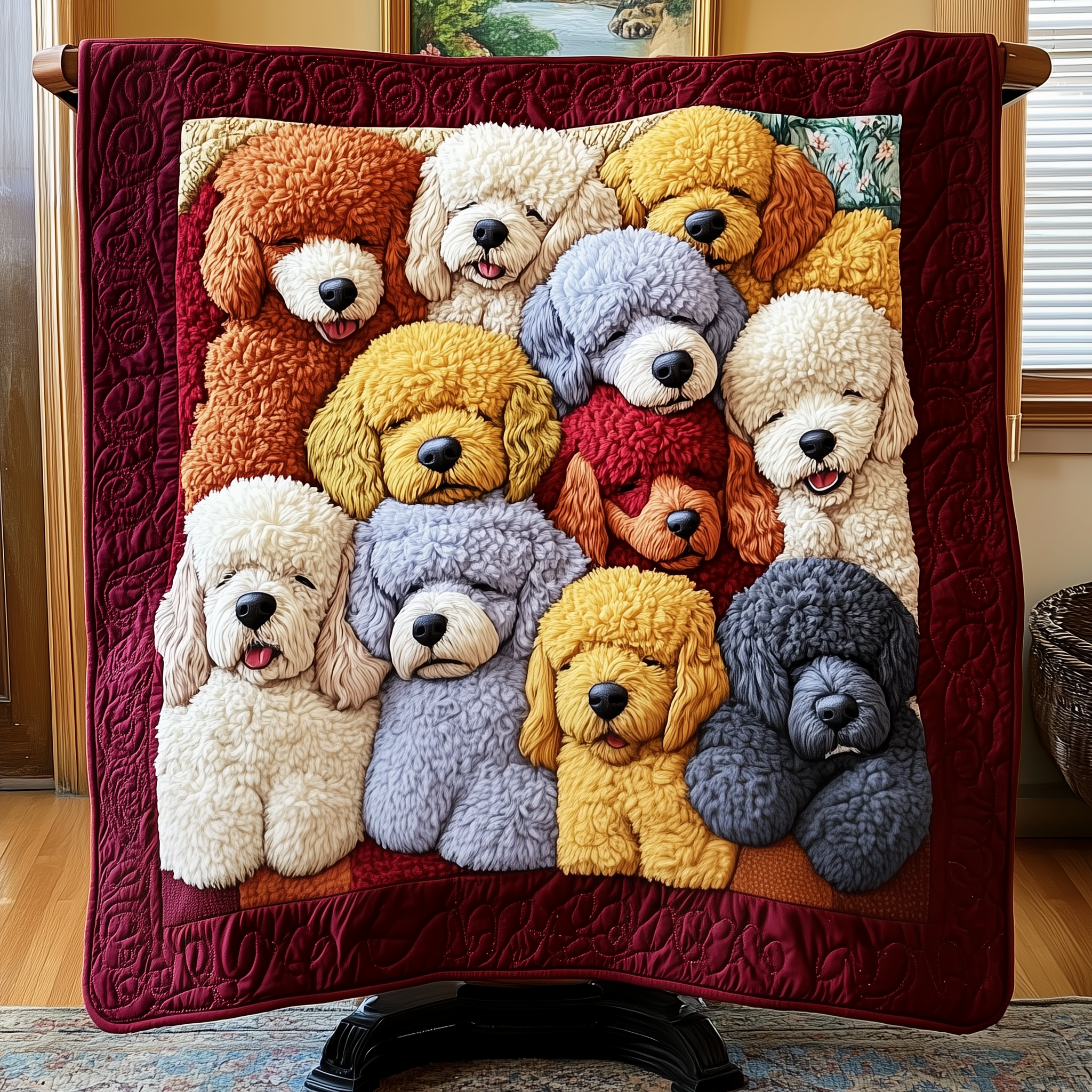 Adorable Sleepy Poodles Vintage Quilted Blanket Presents For Poodle Lovers