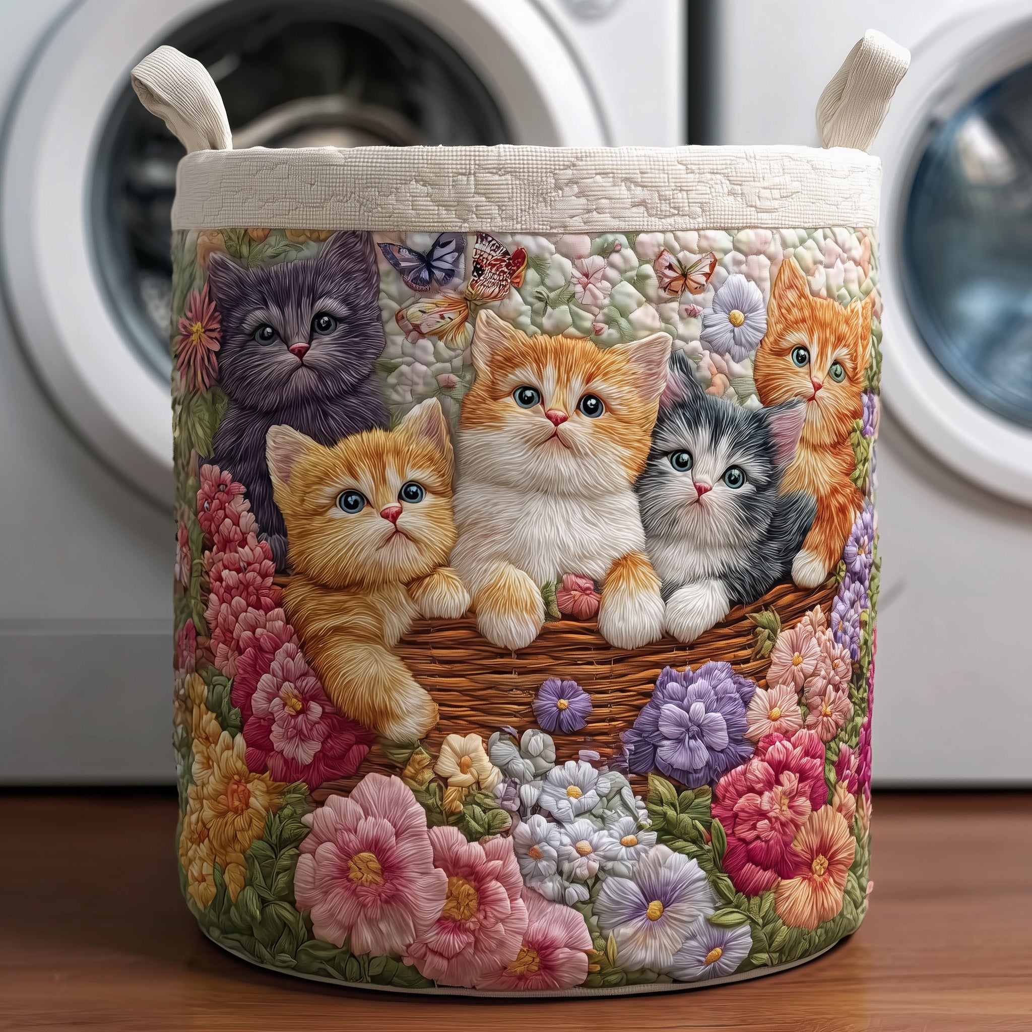 Adorable Vintage Meow Quilted Laundry Basket Lovely Gifts For Cat Lovers