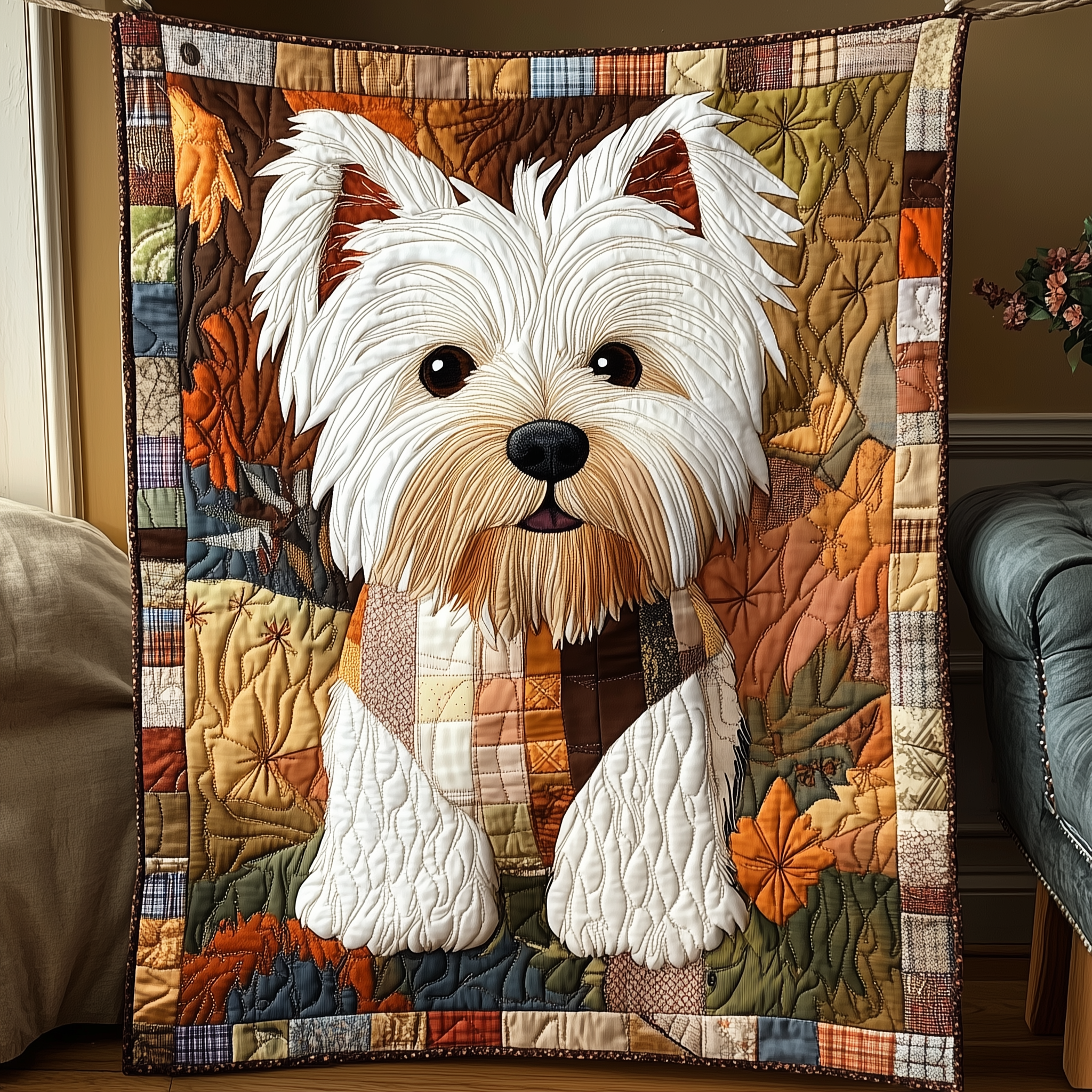 Adorable Westie Charm Dog Quilted Blanket Christmas Gifts For Charm Lovers