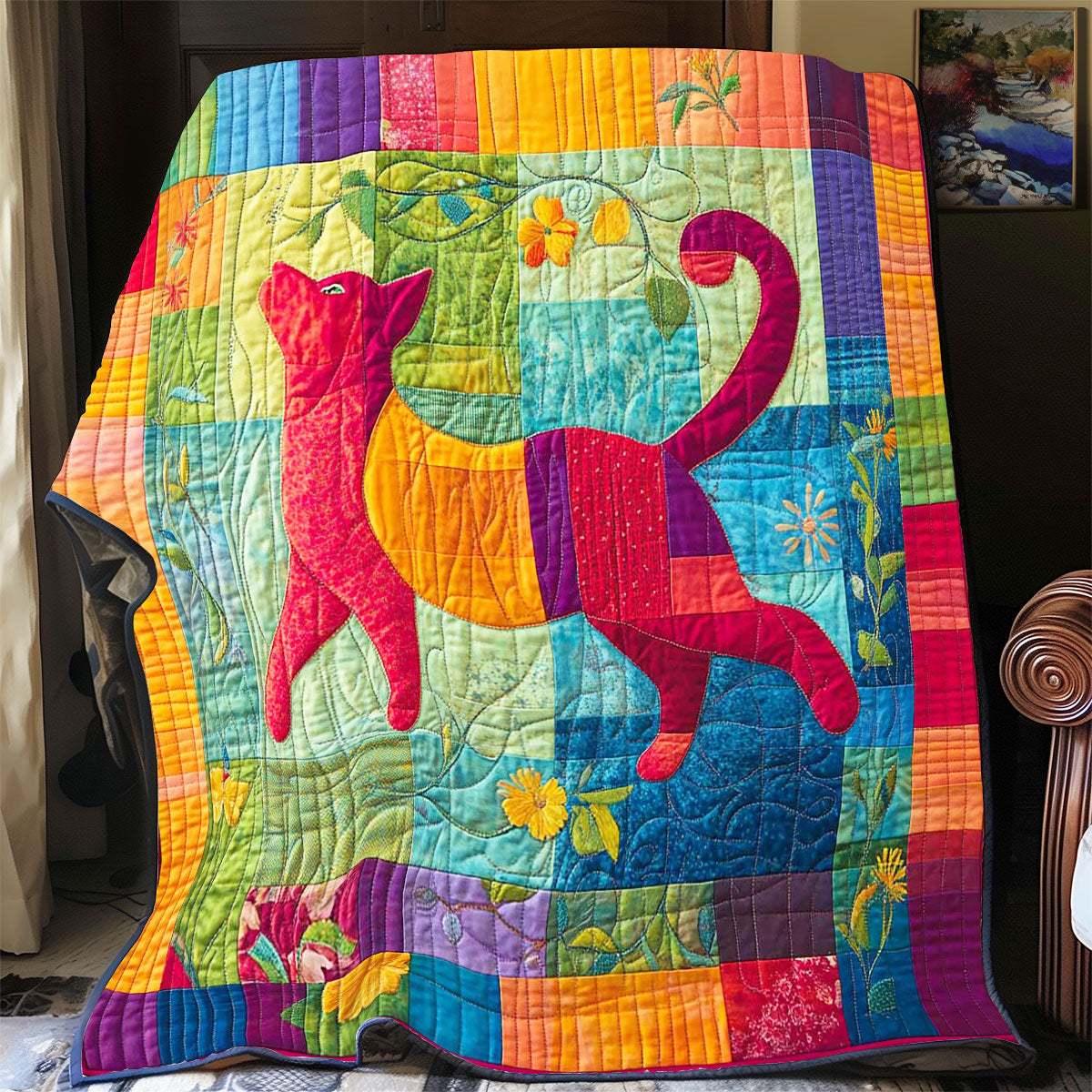 Adorable Whimsical Cat Quilt Blanket Throws For Couch Cat Themed Christmas Presents
