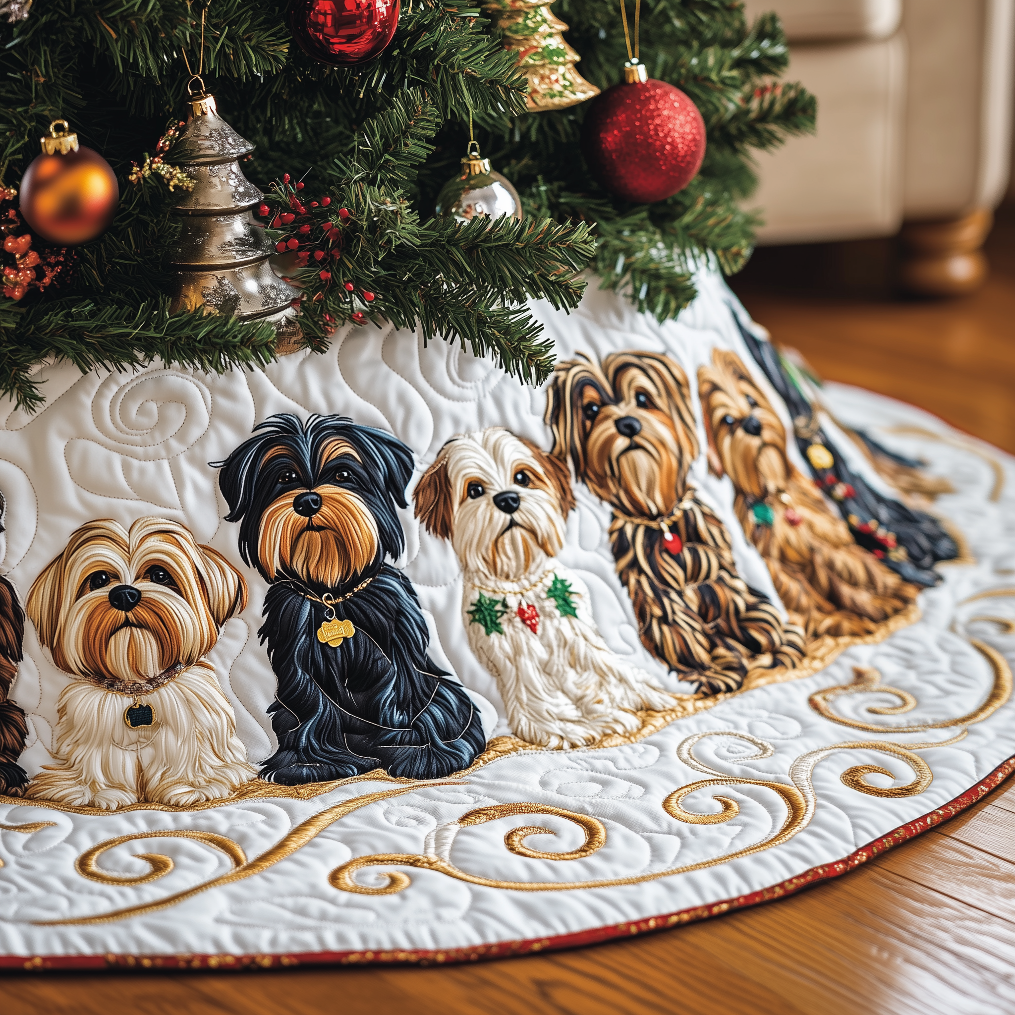 Adorable Yorkshire Terrier Quilted Tree Skirt Back To School Merch
