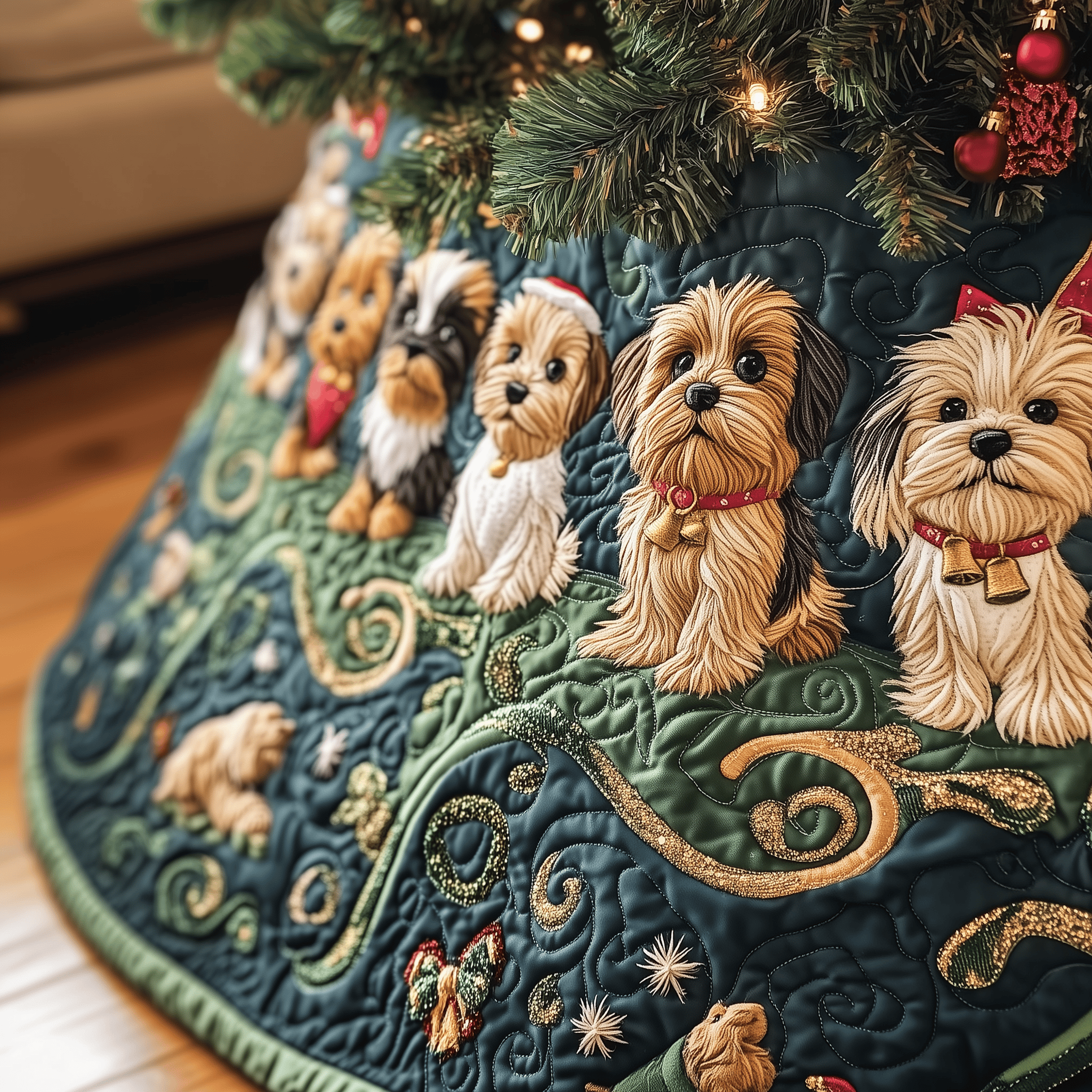 Adorable Yorkshire Terrier Quilted Tree Skirt Christmas Tree Skirt Best Men'S Christmas Gifts