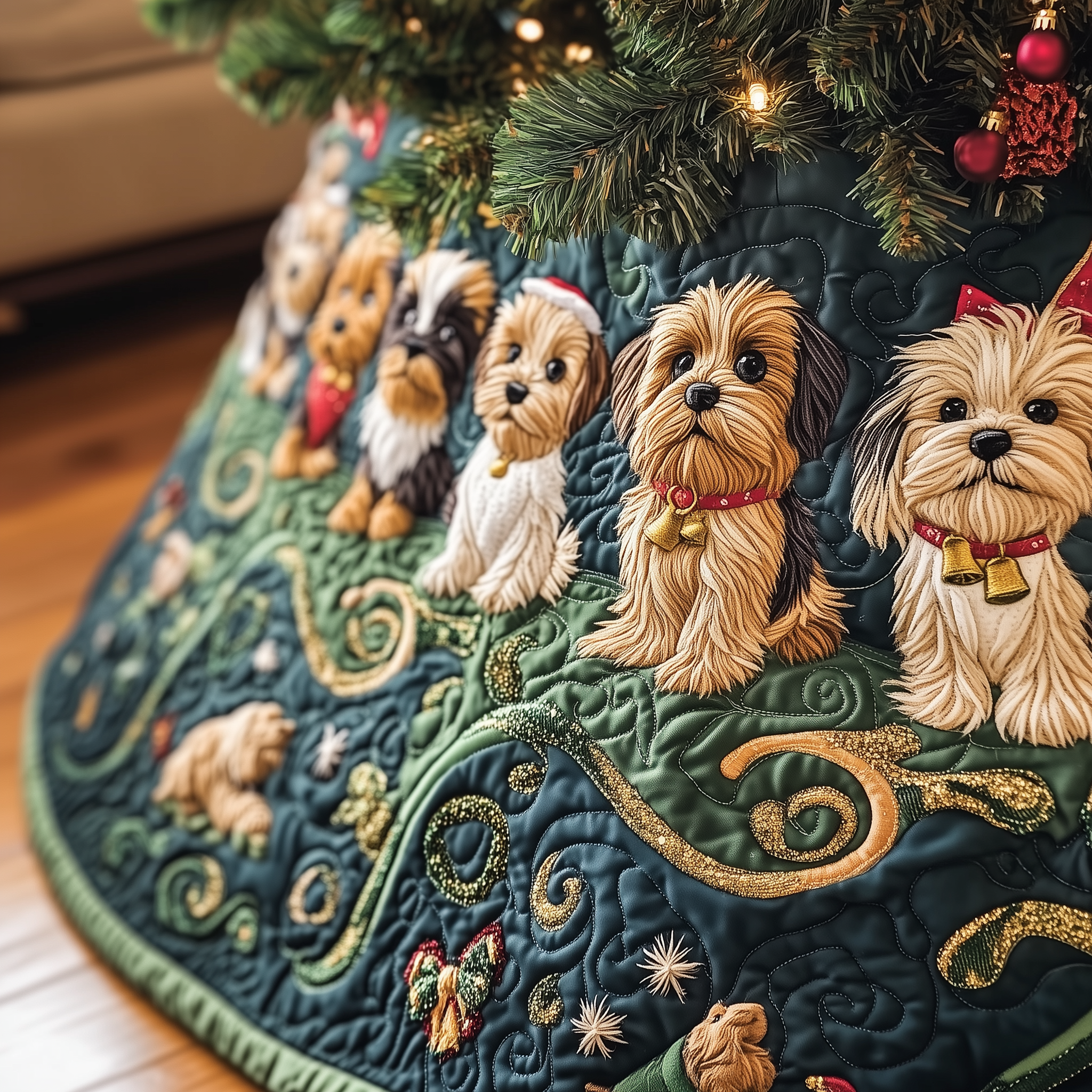 Adorable Yorkshire Terrier Quilted Tree Skirt Cute Hoilday Xmas Tree Skirt Christmas Yorkshire Gifts For Him Her