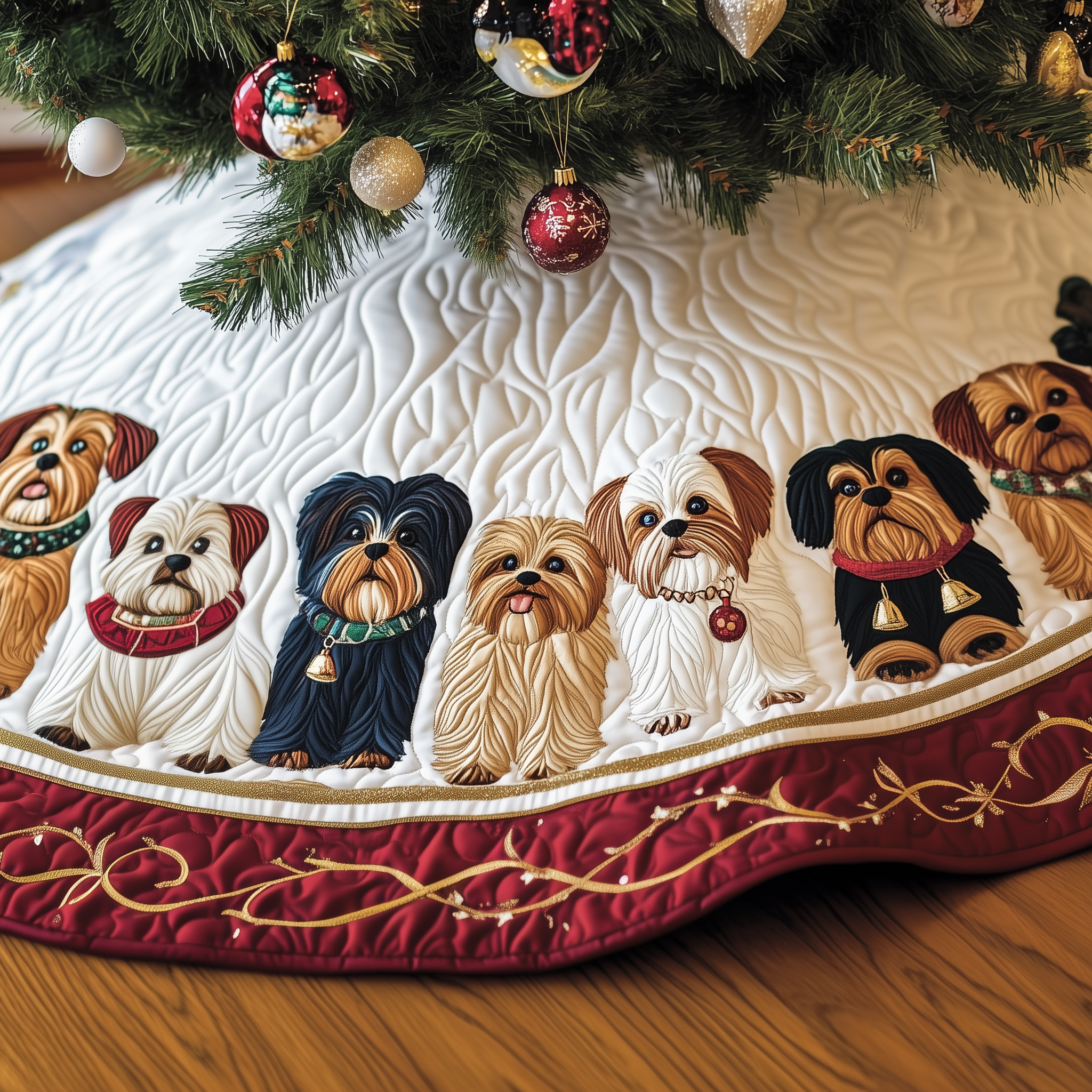 Adorable Yorkshire Terrier Quilted Tree Skirt Merch For Couples