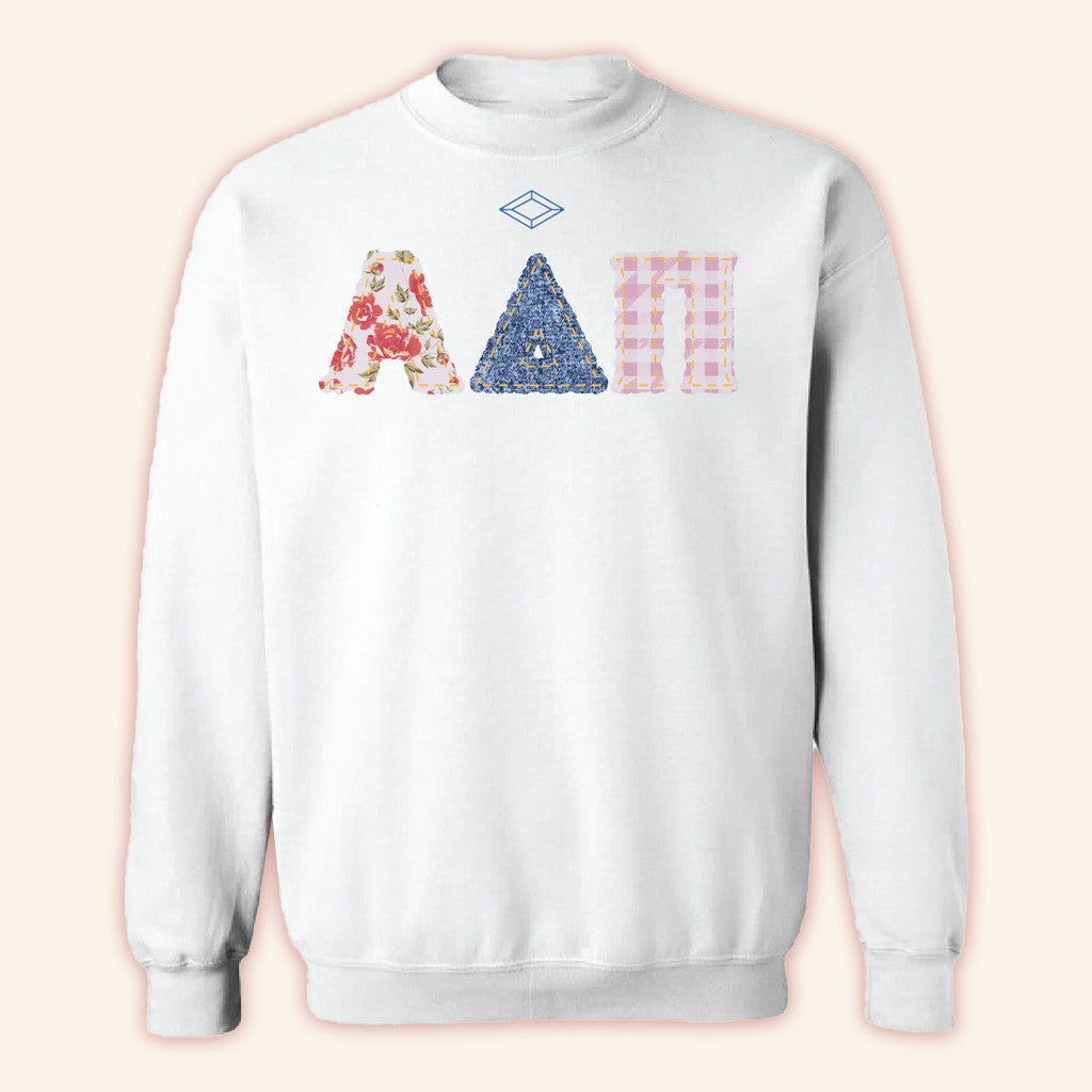 ADPI Merch Alpha Delta Pi Patchwork Coquette Crewneck Sweatshirt Present For Husband ADPI Merch Alpha Delta Pi Patchwork Coquette Crewneck Sweatshirt Present For Husband