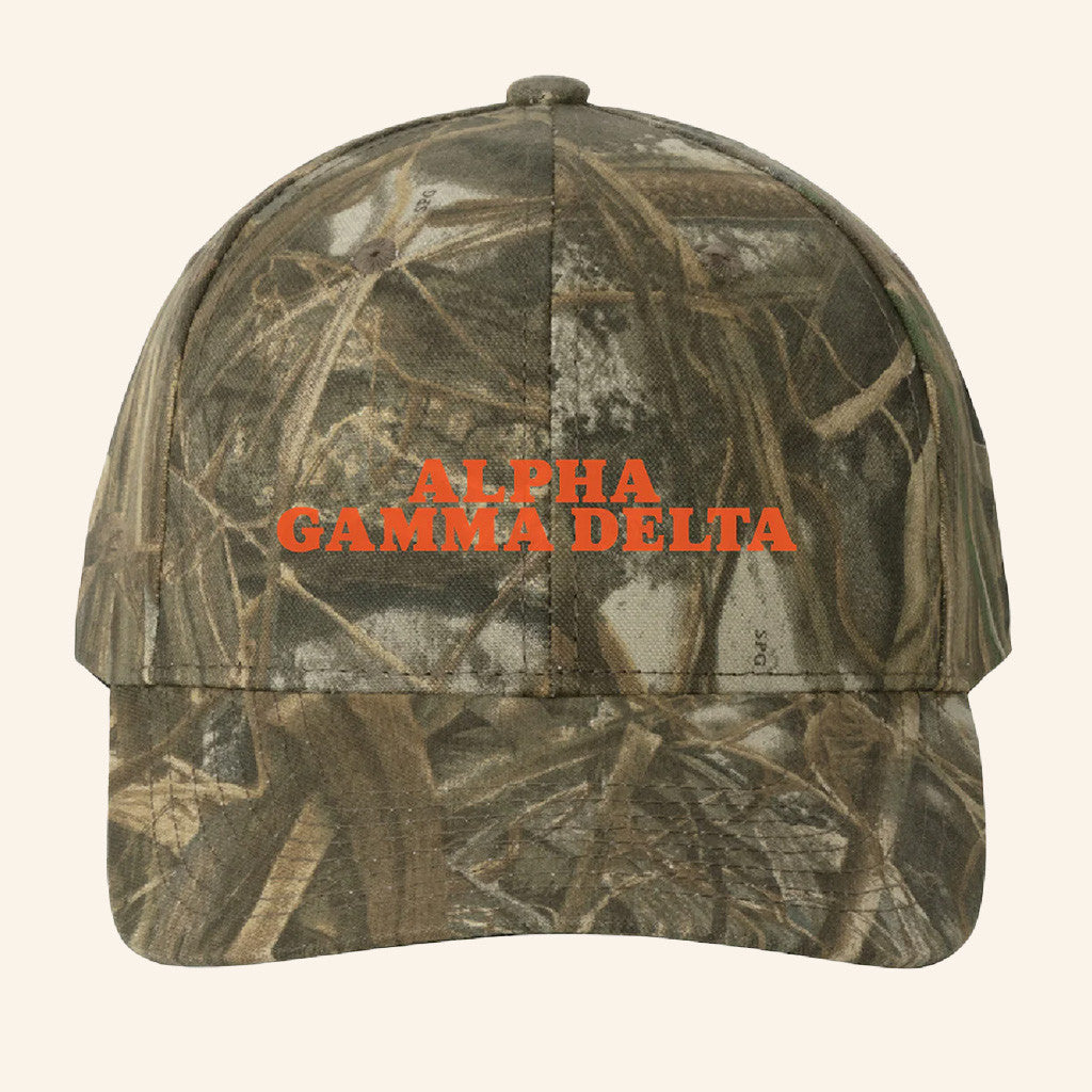 ADPI Merch Alpha Gamma Delta Orange Embroidered Camo Hat Gifts For Boyfriend ADPI Merch Alpha Gamma Delta Orange Embroidered Camo Hat Gifts For Boyfriend