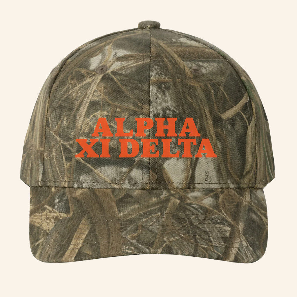 ADPI Merch Alpha XI Delta Orange Embroidered Camo Hat Birthday Gift Ideas For Him ADPI Merch Alpha XI Delta Orange Embroidered Camo Hat Birthday Gift Ideas For Him