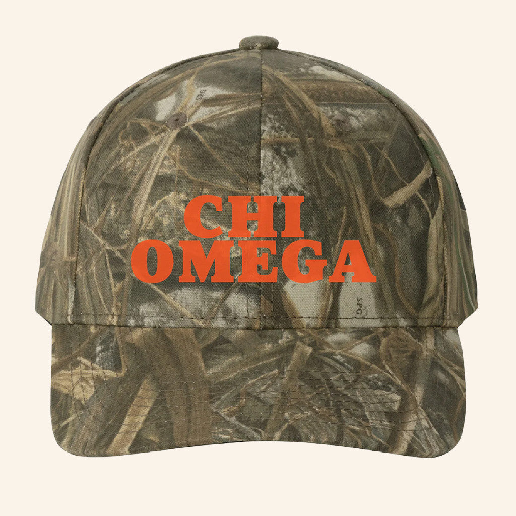 ADPI Merch Chi Omega Orange Embroidered Camo Hat Gift Ideas For Boyfriend ADPI Merch Chi Omega Orange Embroidered Camo Hat Gift Ideas For Boyfriend