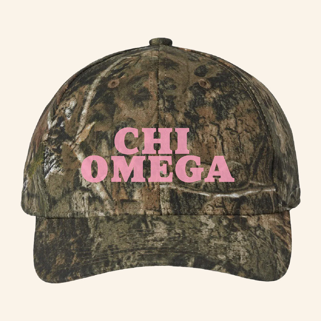 ADPI Merch Chi Omega Pink Embroidered Camo Hat Birthday Present For Wife ADPI Merch Chi Omega Pink Embroidered Camo Hat Birthday Present For Wife