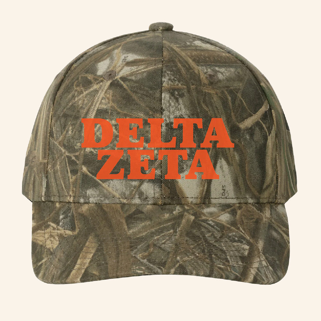 ADPI Merch Delta Zeta Orange Embroidered Camo Hat Gift Ideas For Him ADPI Merch Delta Zeta Orange Embroidered Camo Hat Gift Ideas For Him