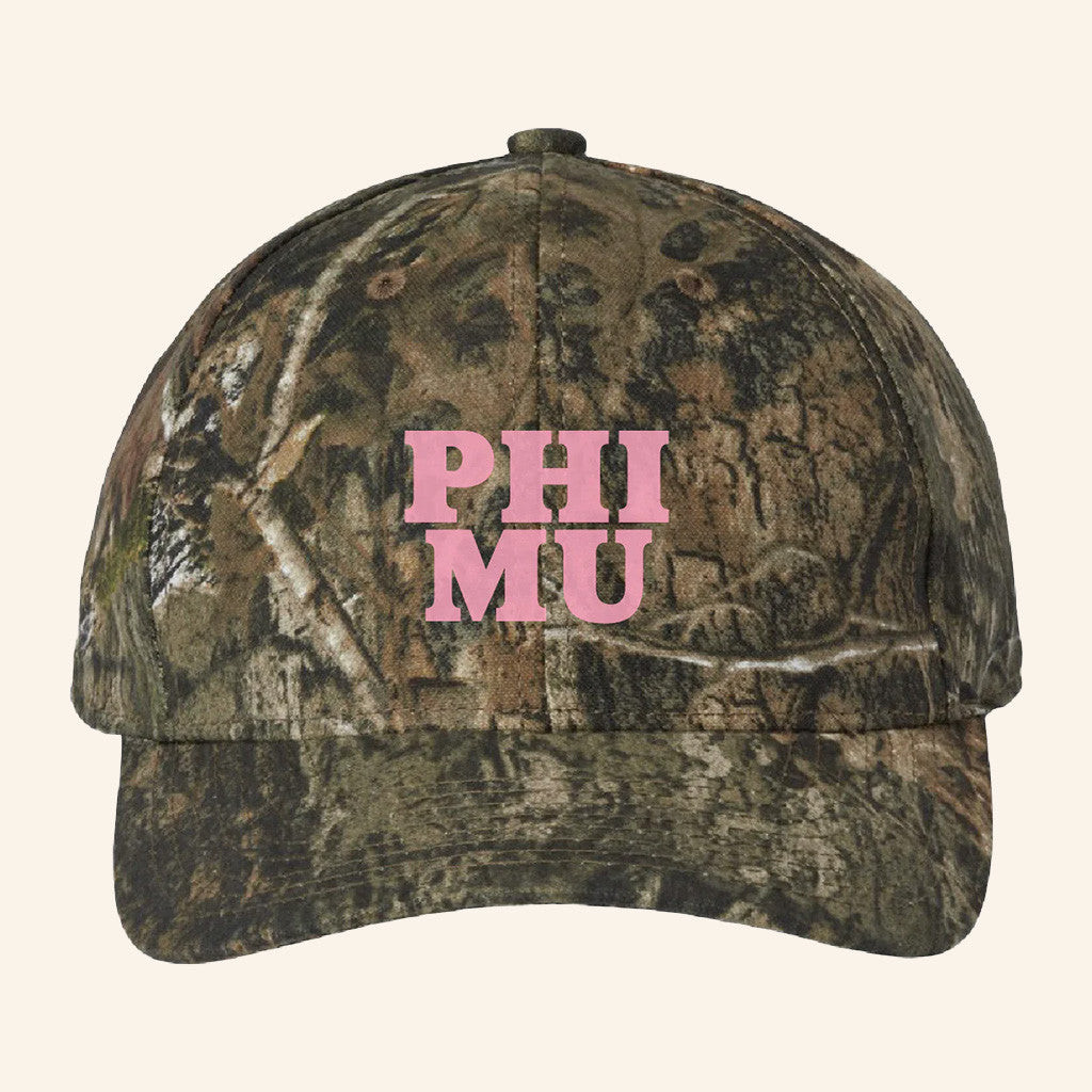 ADPI Merch Phi Mu Pink Embroidered Camo Hat Gifts For Daughter ADPI Merch Phi Mu Pink Embroidered Camo Hat Gifts For Daughter
