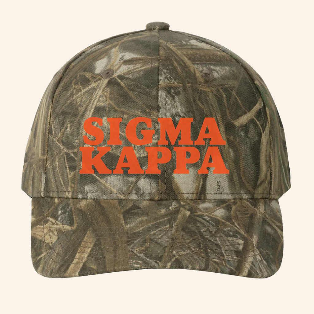 ADPI Merch Sigma Kappa Orange Embroidered Camo Hat Birthday Gift For Him ADPI Merch Sigma Kappa Orange Embroidered Camo Hat Birthday Gift For Him