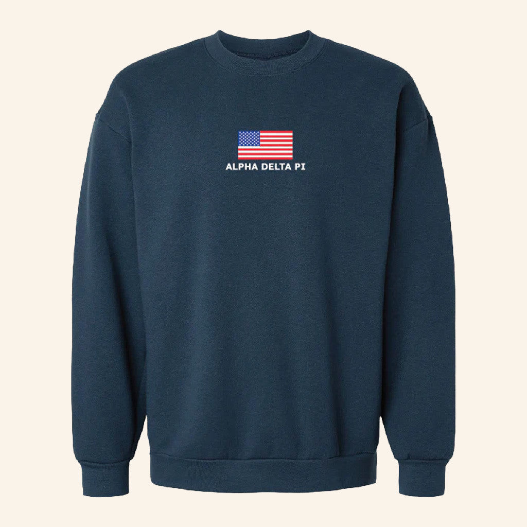 ADPI Merch USA Flag Navy Alpha Delta Pi Crewneck Sweatshirt Gifts For Friends ADPI Merch USA Flag Navy Alpha Delta Pi Crewneck Sweatshirt Gifts For Friends