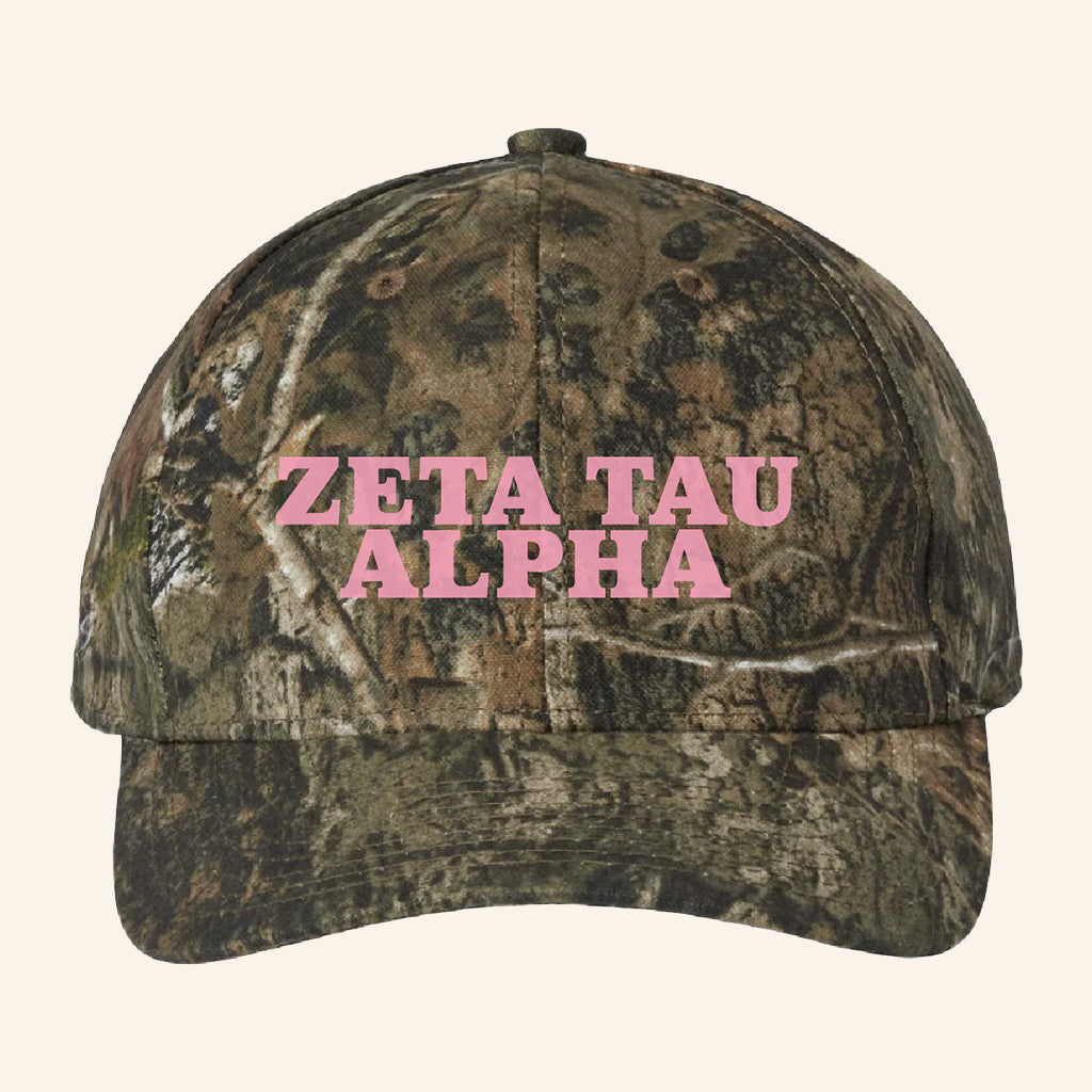 ADPI Merch Zeta Tau Alpha Pink Embroidered Camo Hat Gift Ideas For Sister ADPI Merch Zeta Tau Alpha Pink Embroidered Camo Hat Gift Ideas For Sister