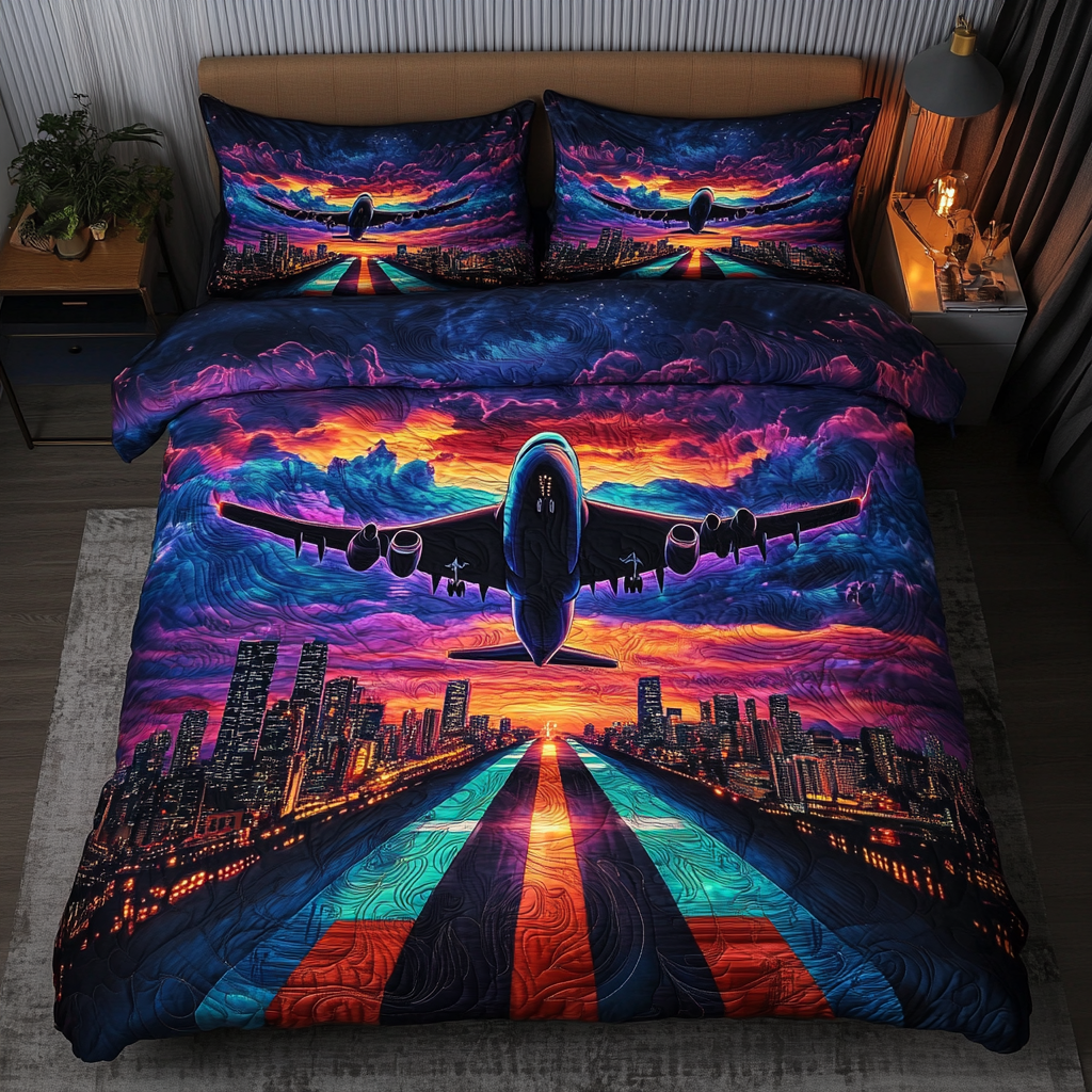 Adventure Airplane Quilted Bedding Set Bedroom Decor Ideas Gifts For Aviation Enthusiasts