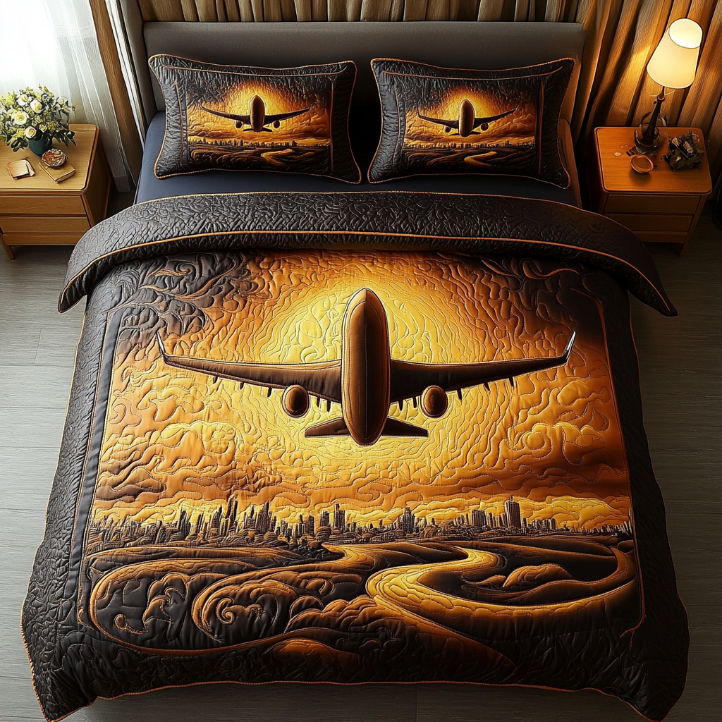 Adventure Airplane Quilted Bedding Set Premium Duvet Cover Gift Set for Mom or Grandma