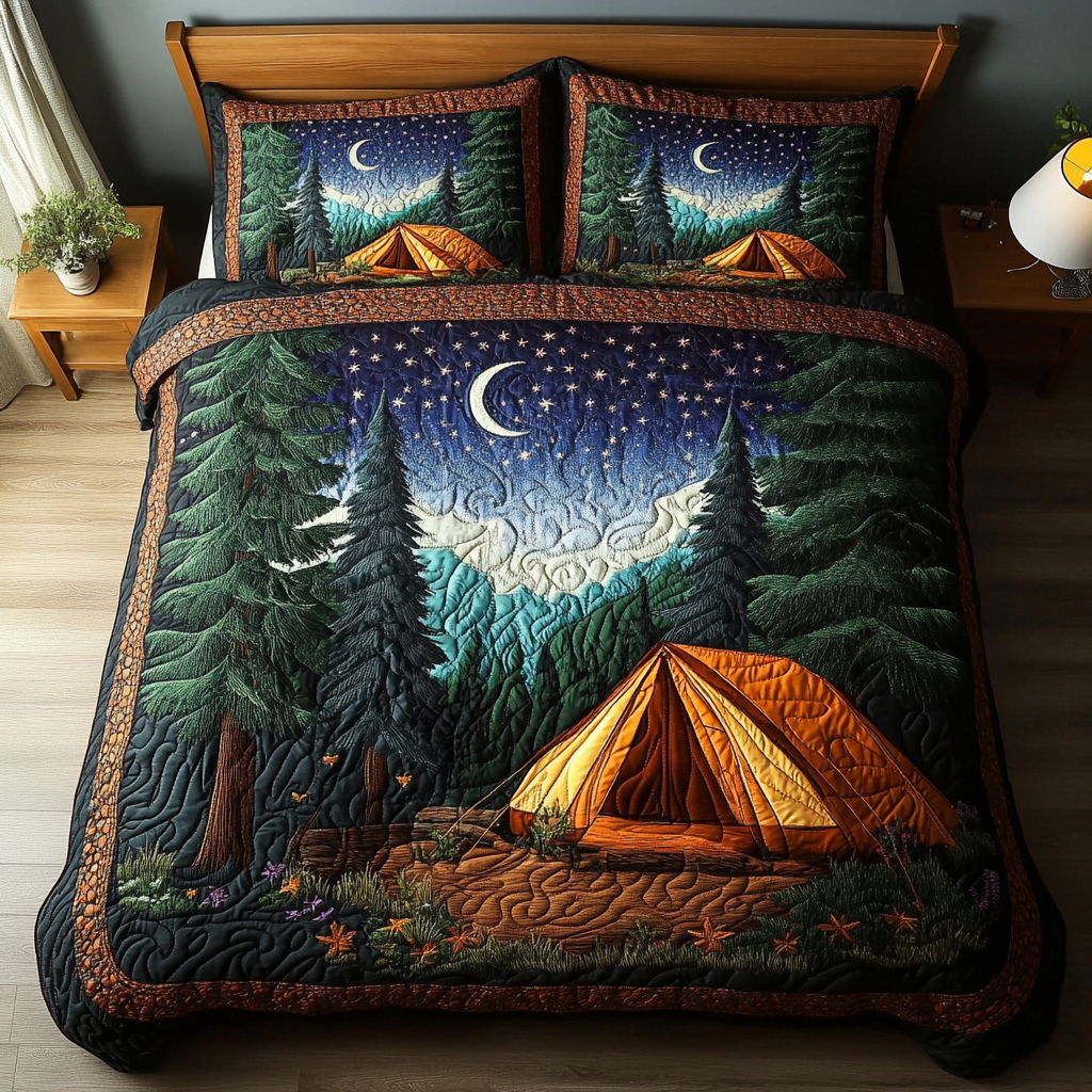 Adventure Awaits Quilted Bedding Set Cozy Bedroom Decor Camping Themed Presents