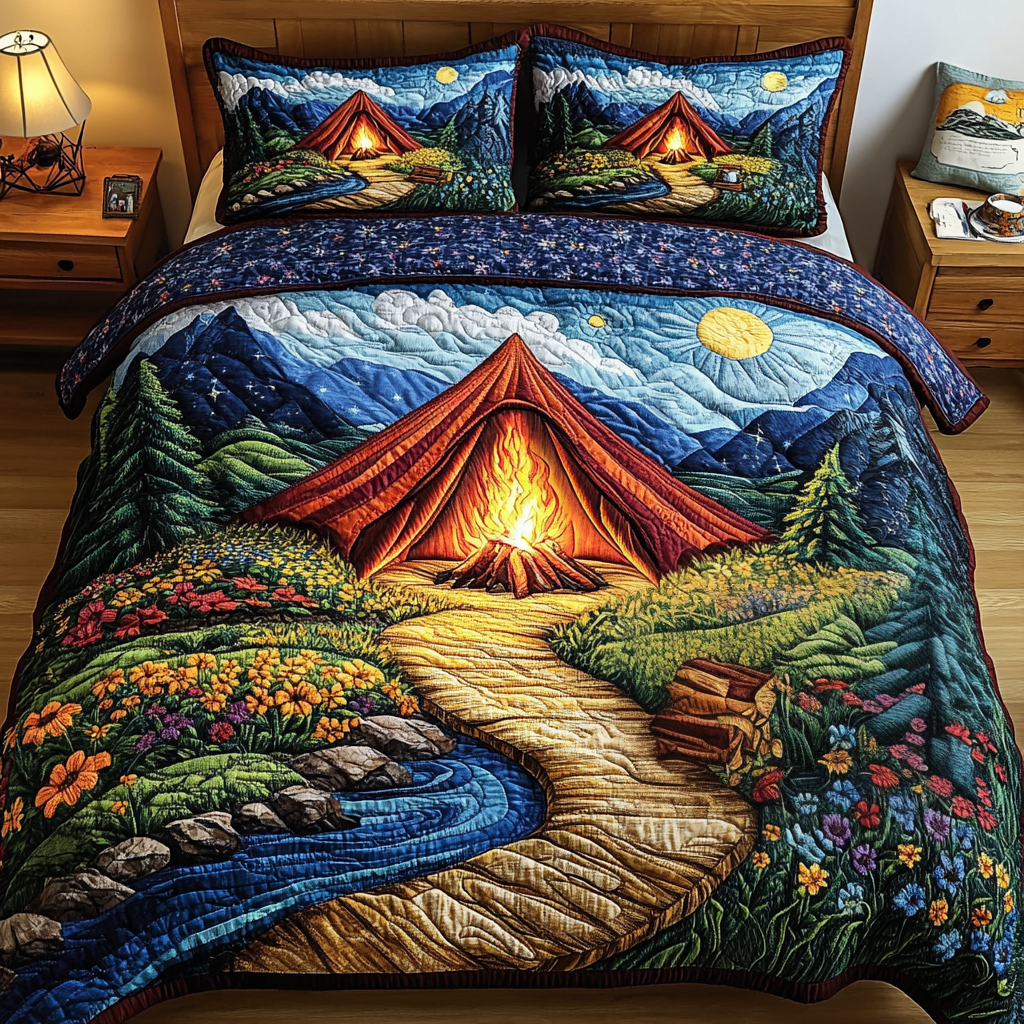 Adventure Awaits Quilted Bedding Set Holiday Duvet Covers Camping Gifts For Him