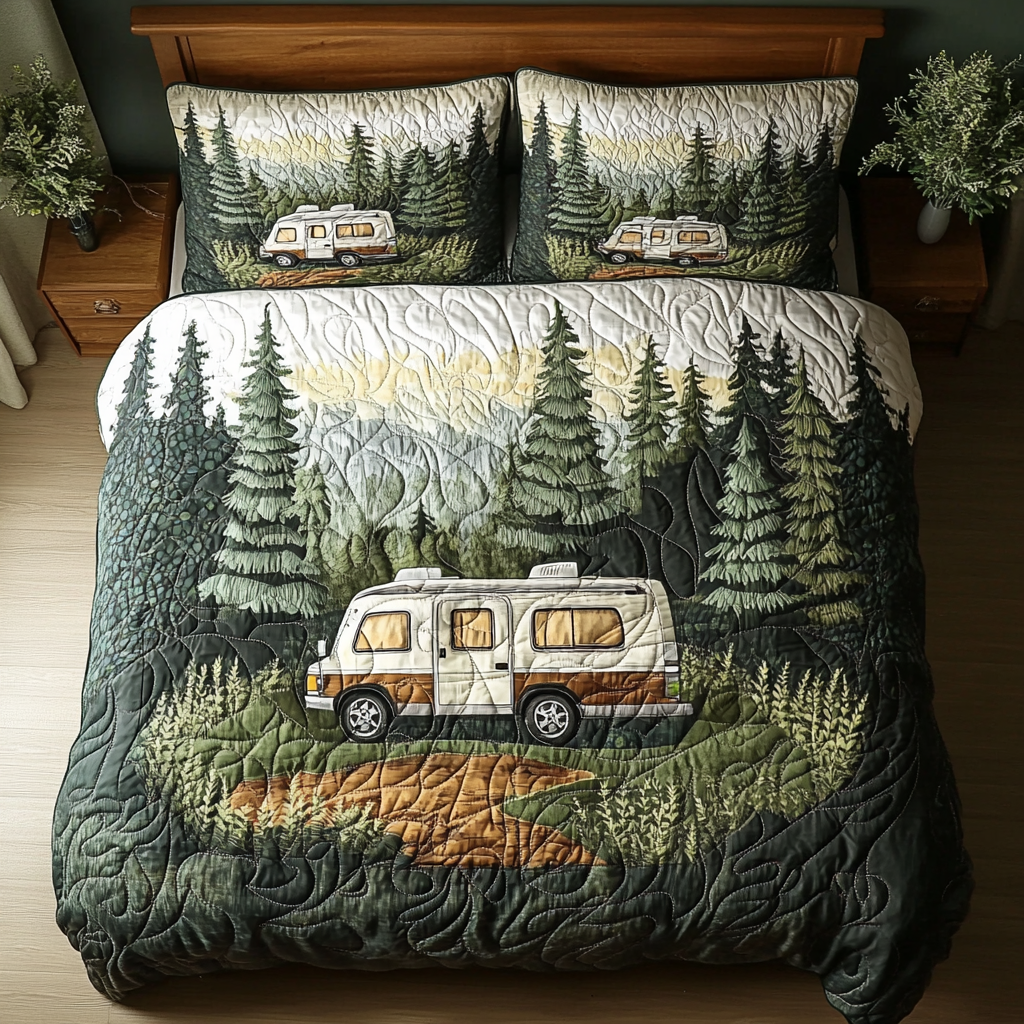 Adventure Bound Quilted Bedding Set Unique Bed Sheet Set Unique Camping Themed Gifts