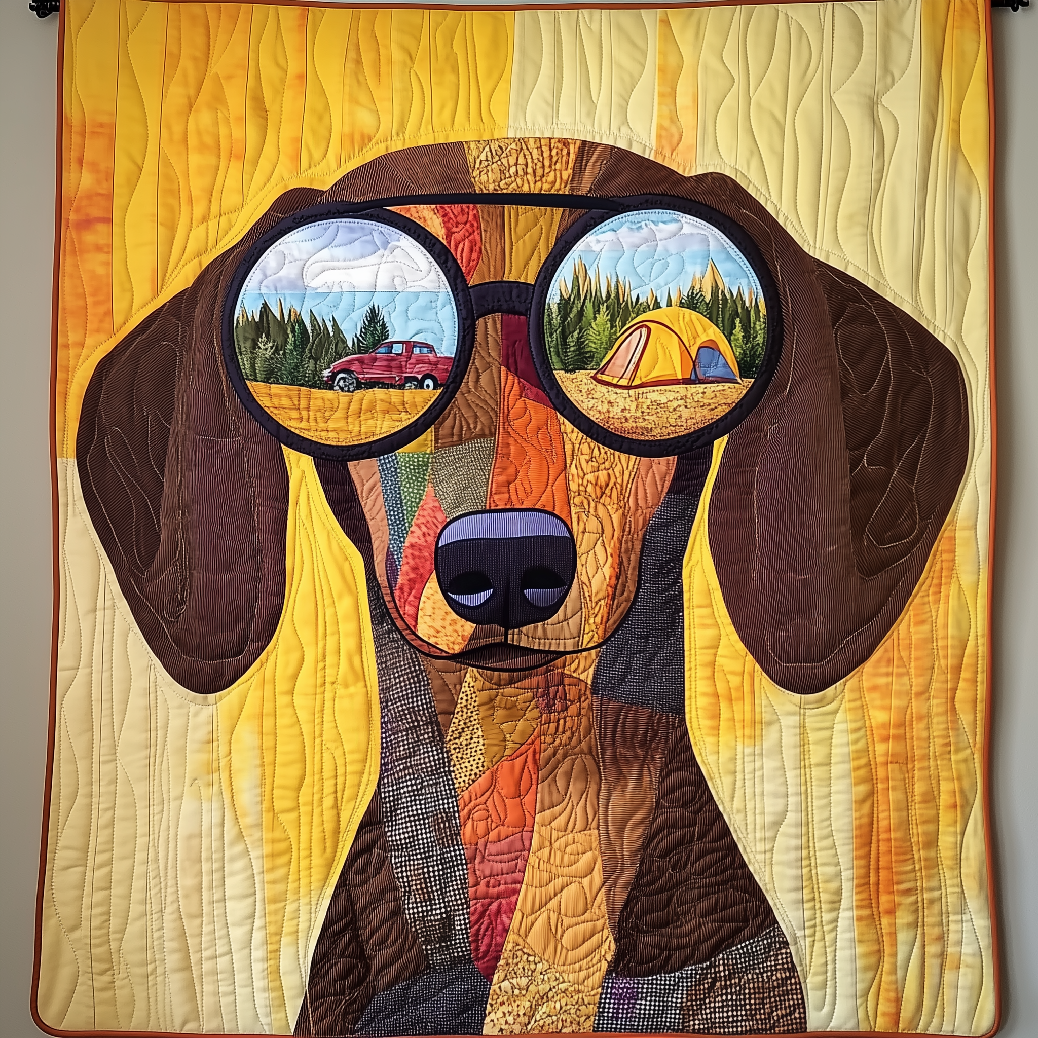 Adventure Dachshund Dog Camping Quilted Blanket Camper Outdoors Dachshund Travel Gifts For Women