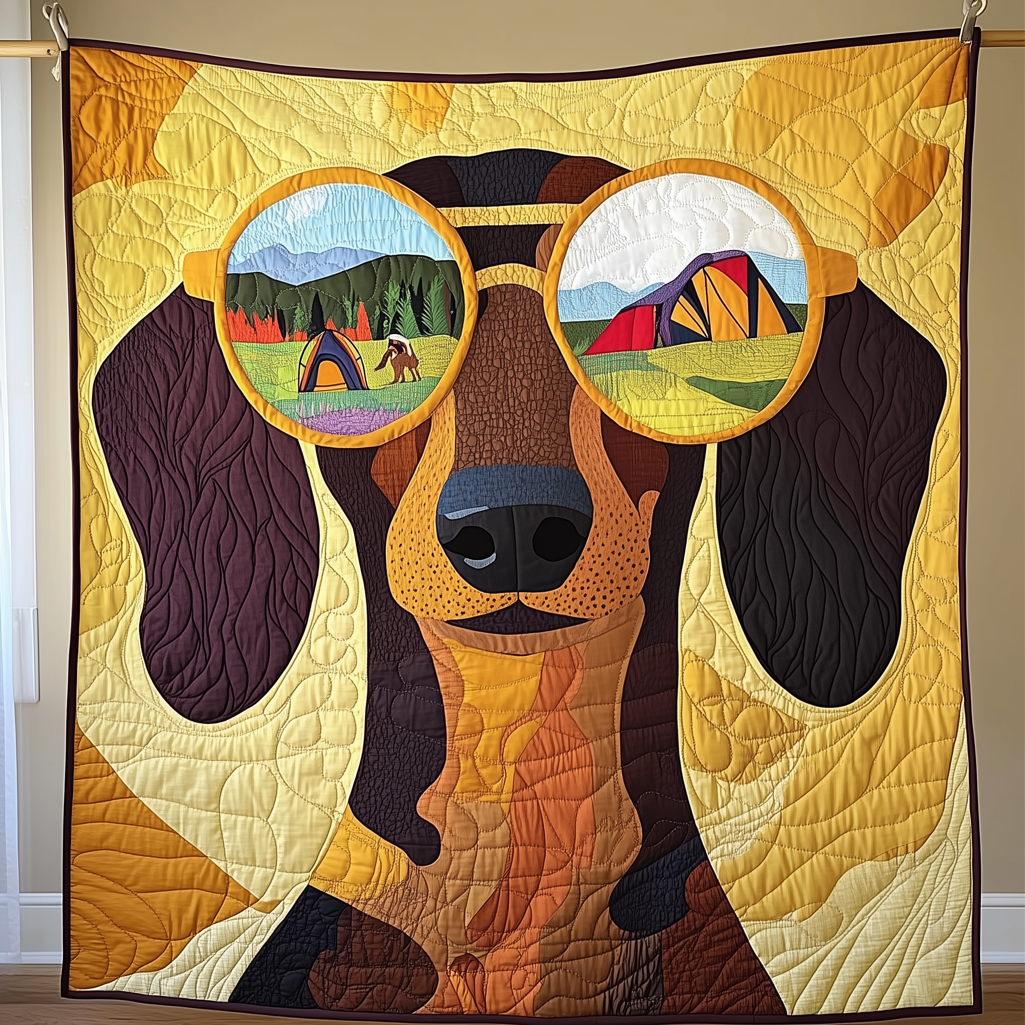 Adventure Dachshund Dog Nature Quilted Blanket Travel Gifts For Dog Lovers