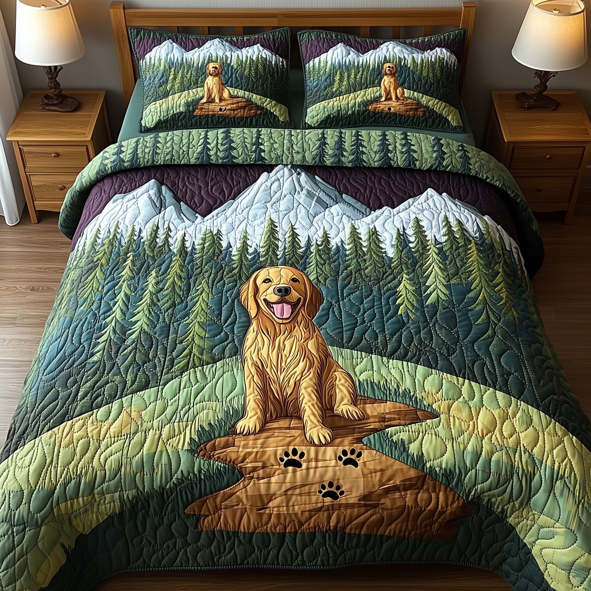 Adventure Golden Retriever Quilted Bedding Set Duvet Cover Merchandise Birthday Present For Dog Lovers