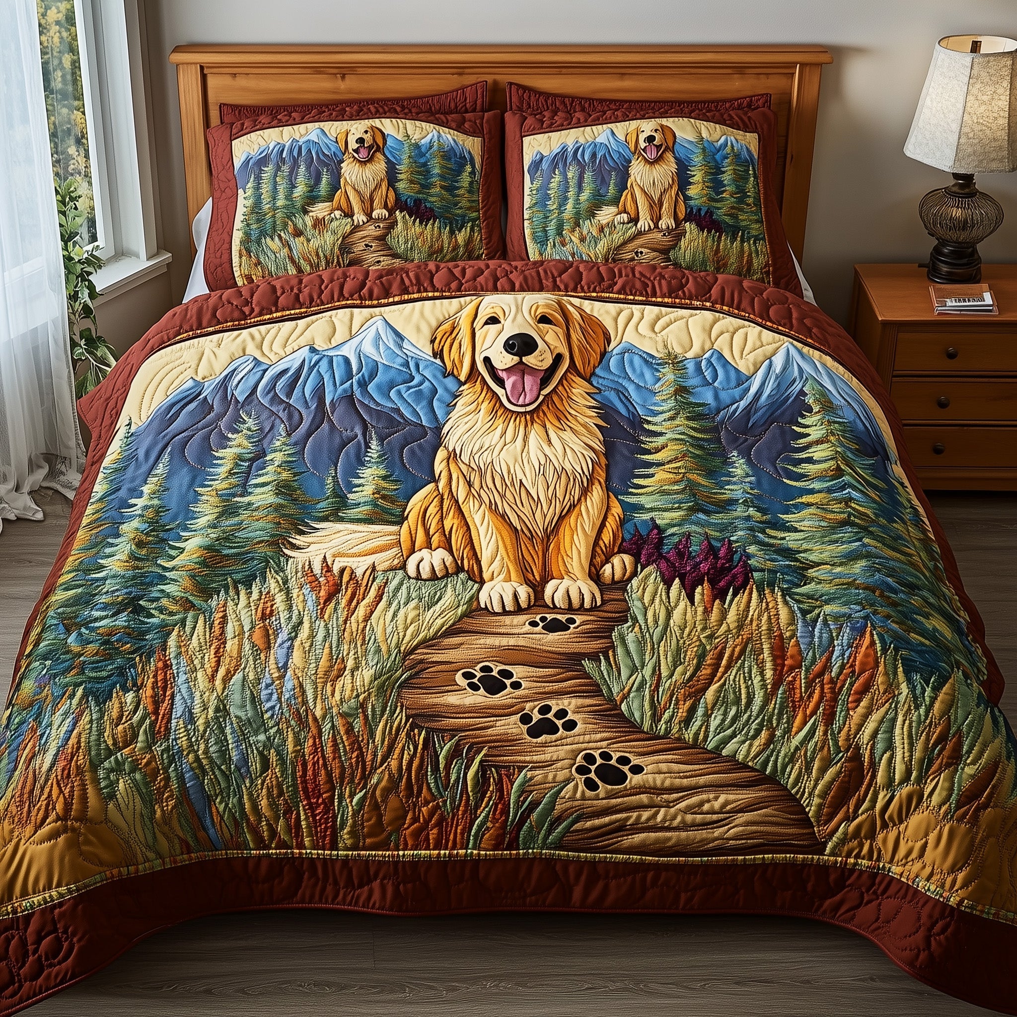 Adventure Golden Retriever Quilted Bedding Set Duvet Cover Merchandise Cute Gifts For Dog Lovers Owners